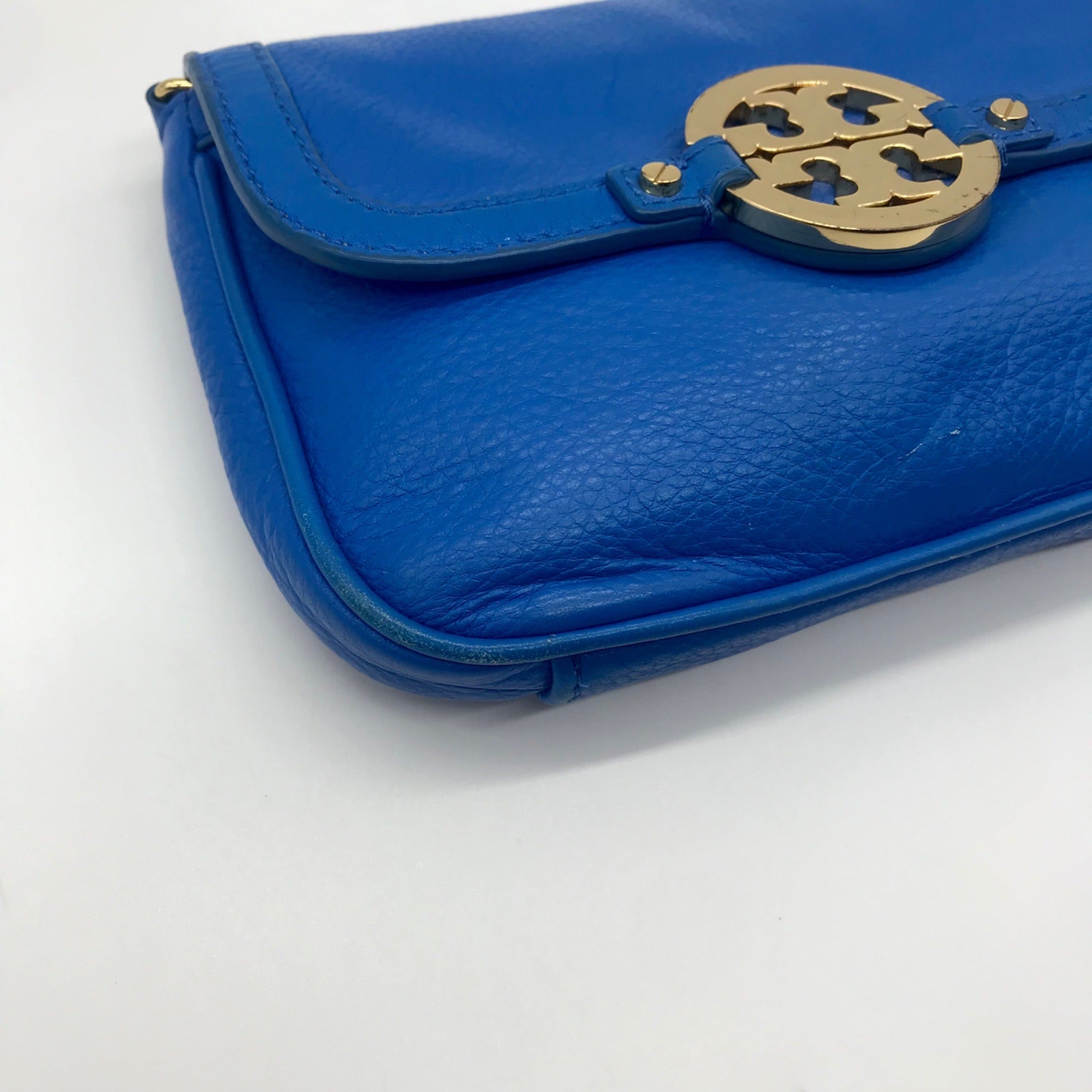 Tory Burch Blue Pebbled Leather Mini Crossbody Bag