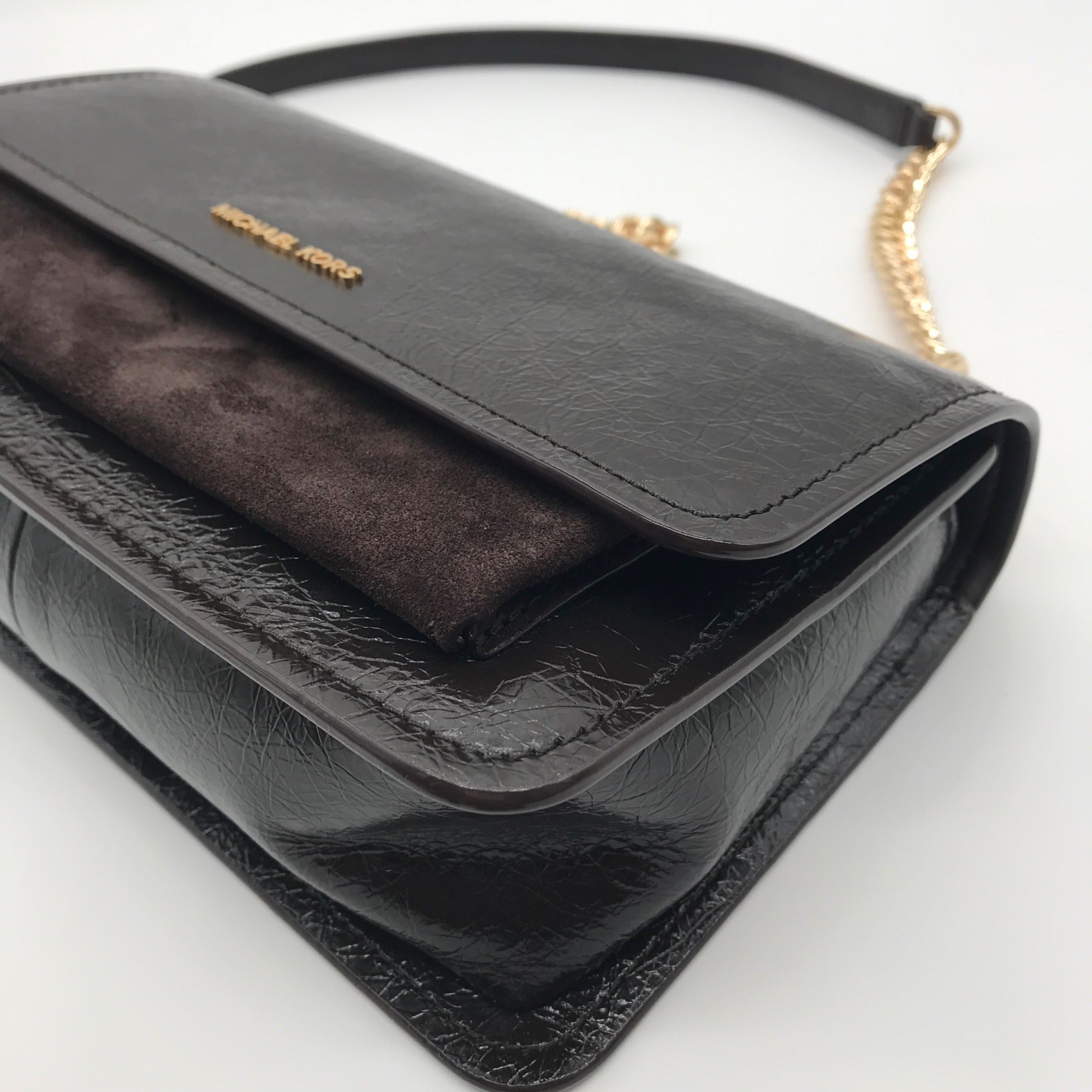 Michael Kors Chocolate Suede &amp; Leather Claire Shoulder Bag