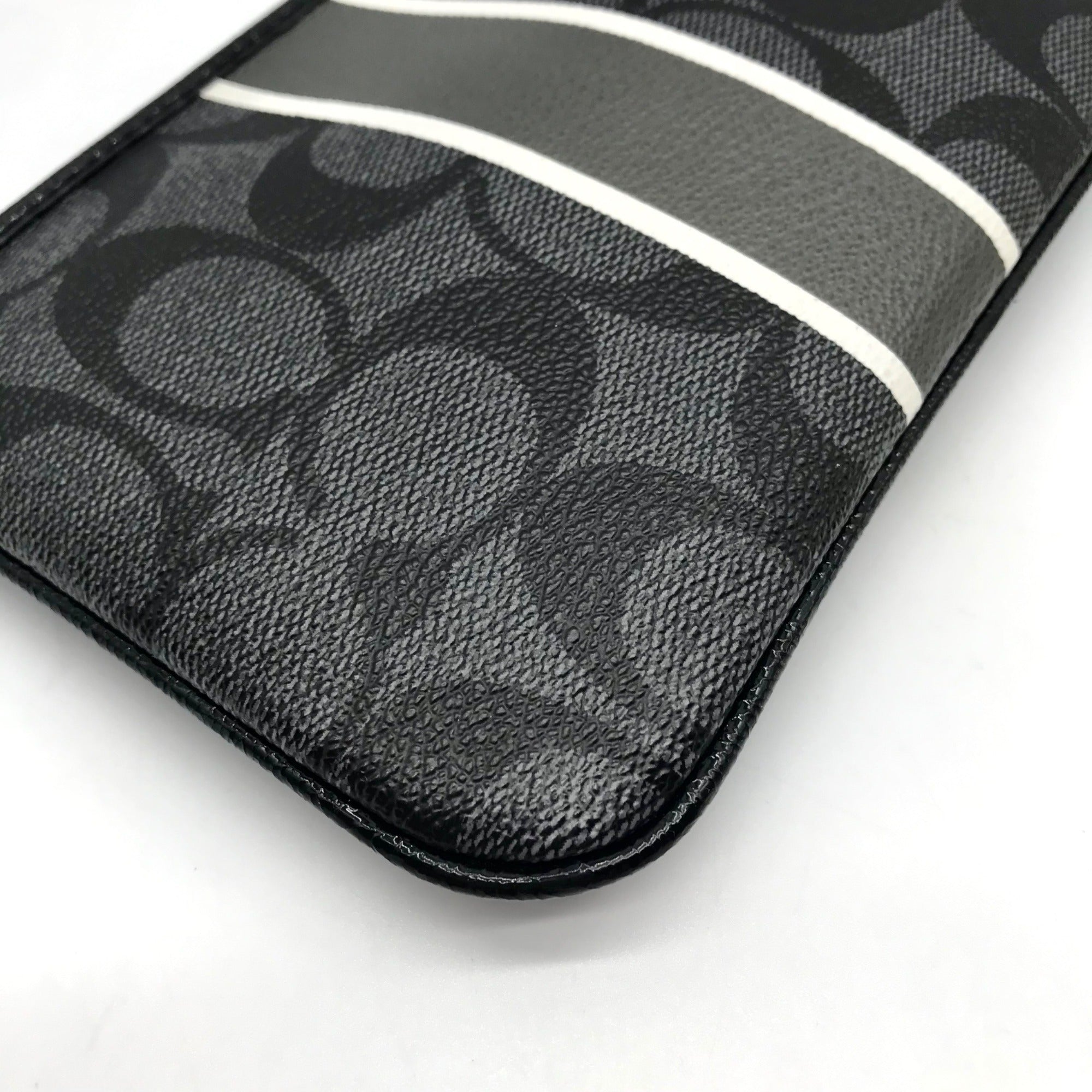Coach Gray and Black Signature Coated Canvas Striped Corner Zip Wristlet