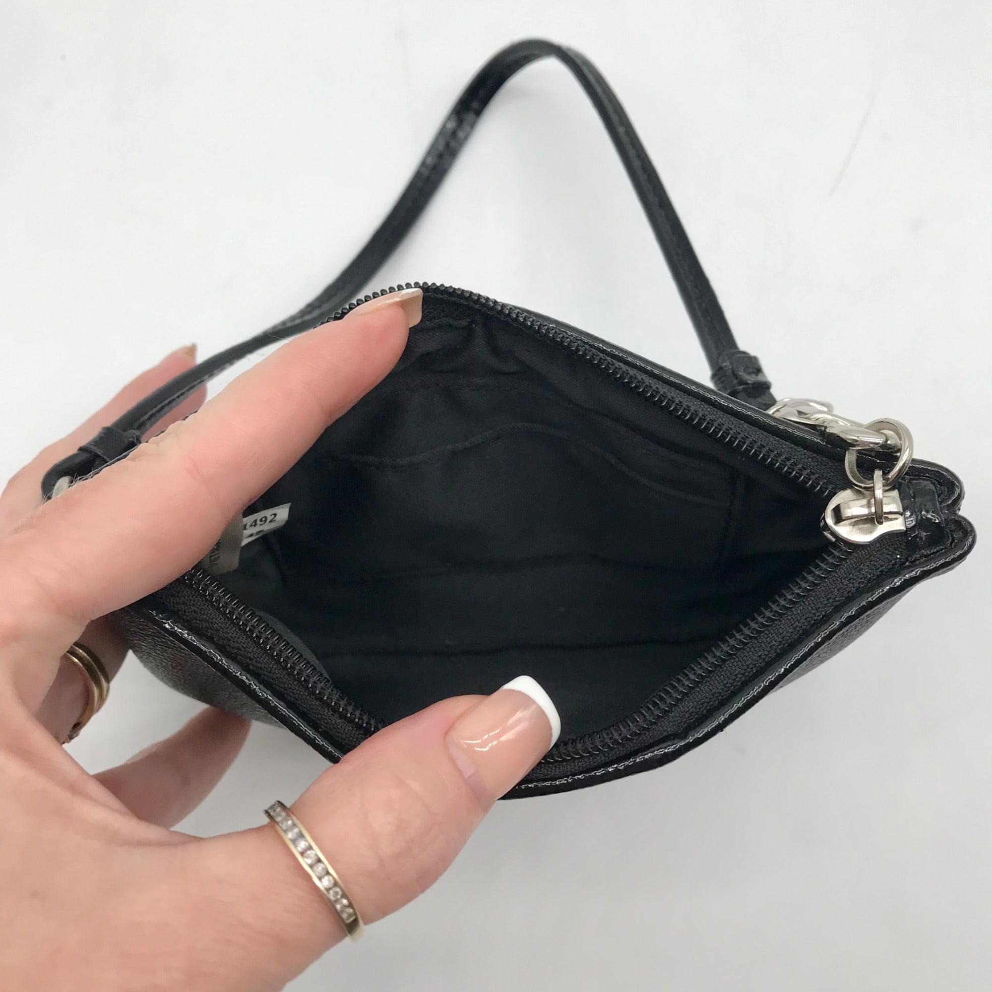 Coach Gray and Black Signature Coated Canvas Striped Corner Zip Wristlet