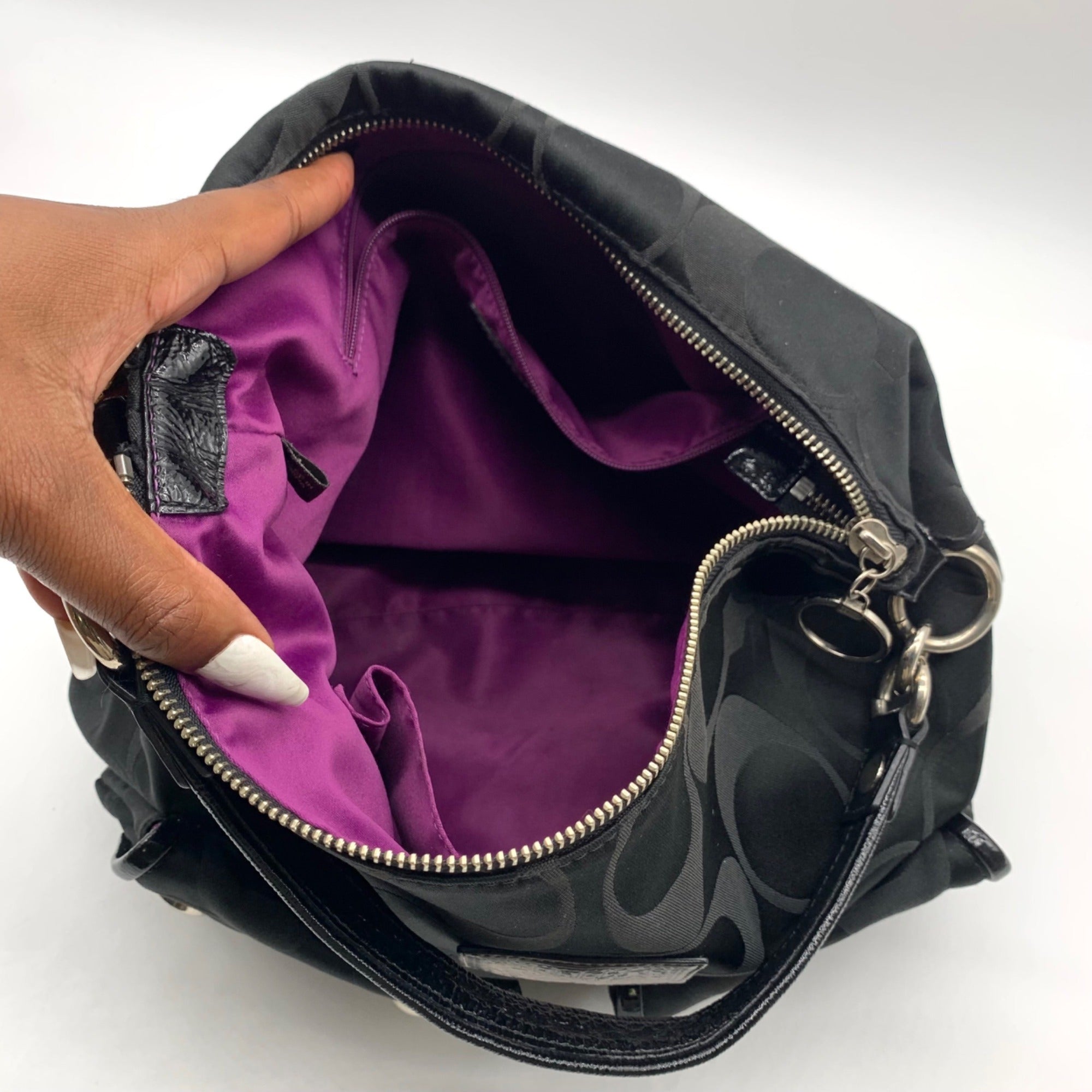Coach Black Poppy Signature Sateen Pocket Hobo Bag-14570