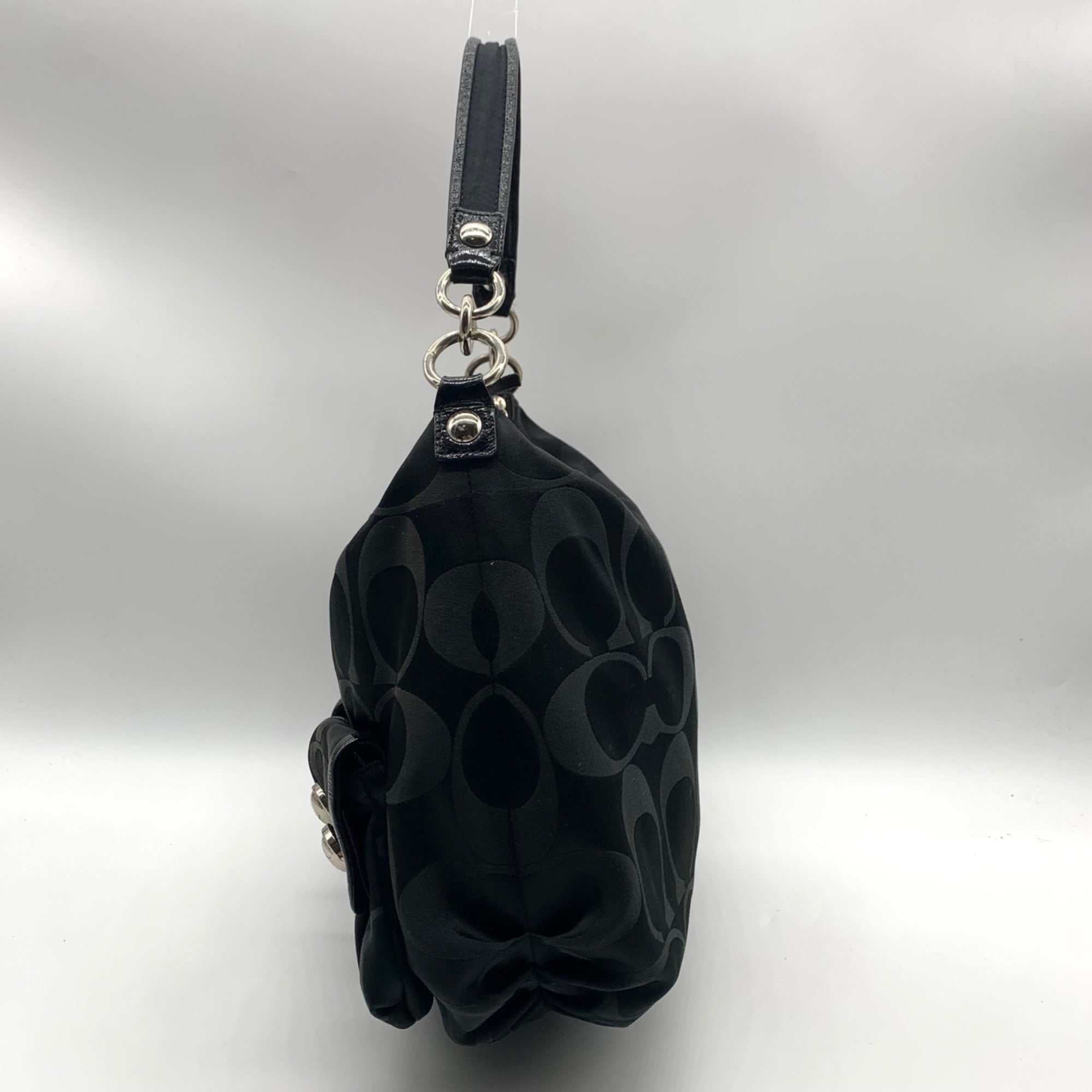 Coach Black Poppy Signature Sateen Pocket Hobo Bag-14570