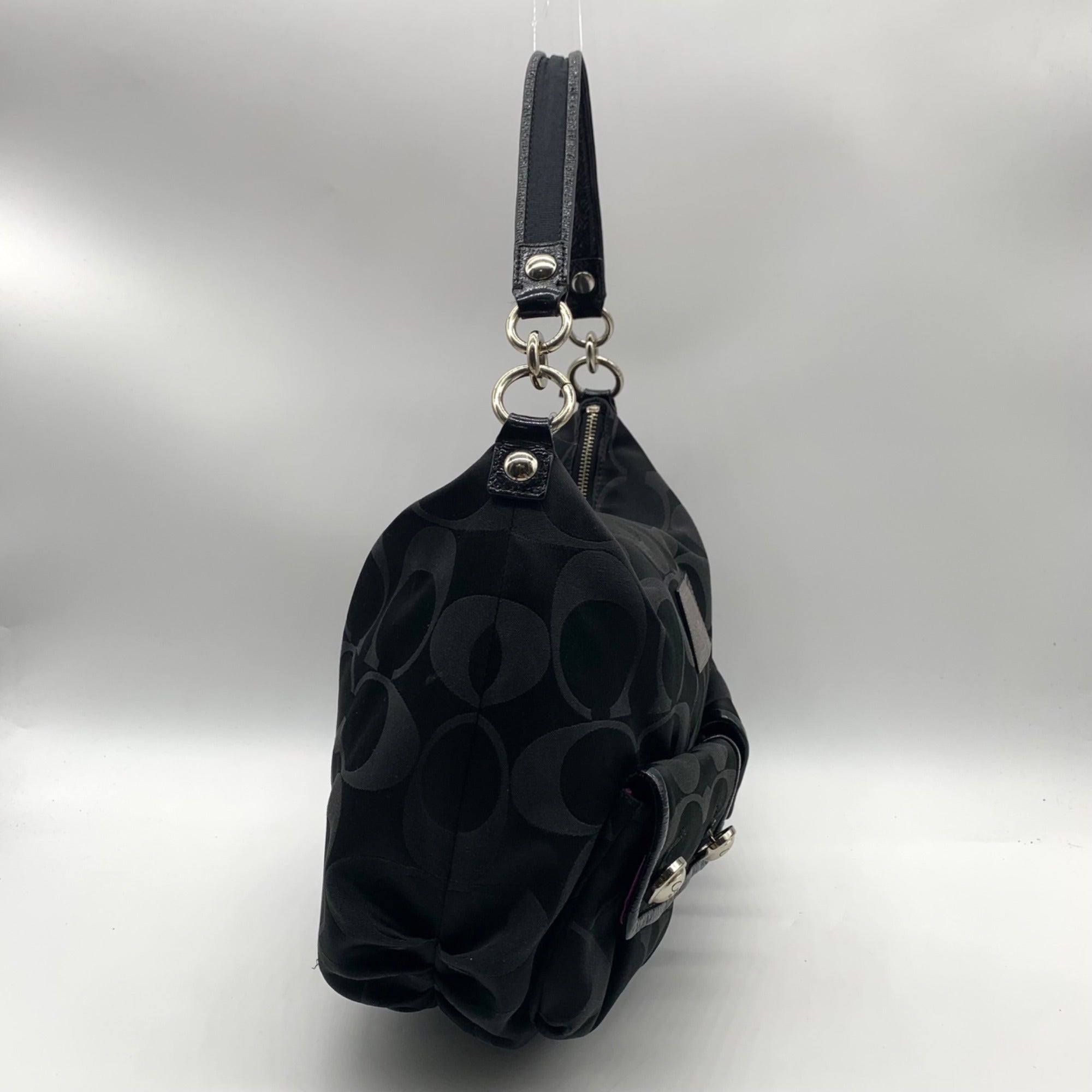 Coach Black Poppy Signature Sateen Pocket Hobo Bag-14570