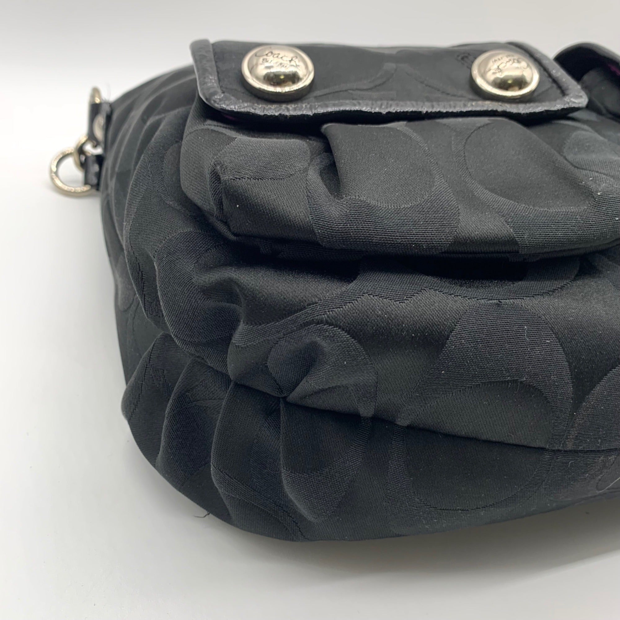 Coach Black Poppy Signature Sateen Pocket Hobo Bag-14570