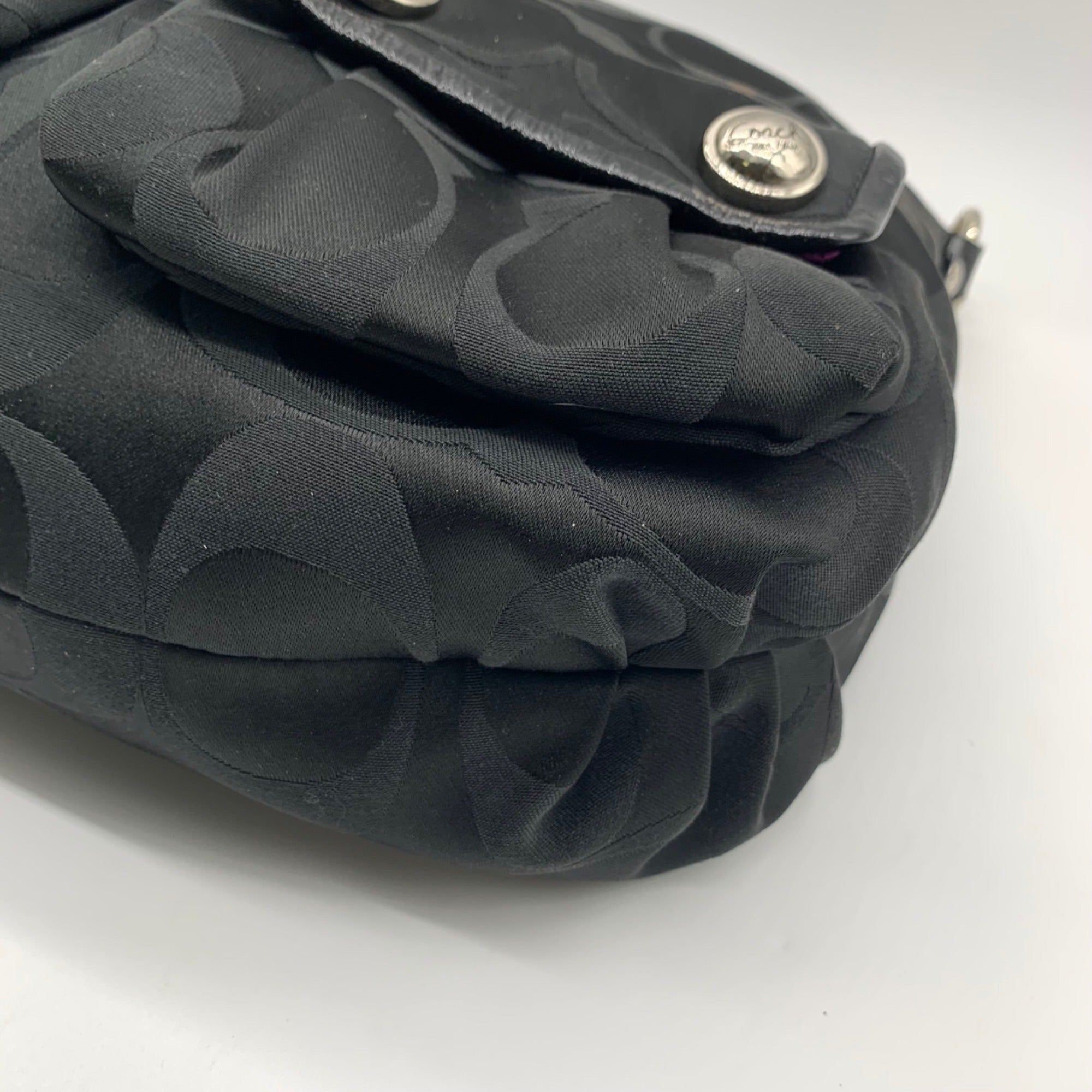 Coach Black Poppy Signature Sateen Pocket Hobo Bag-14570