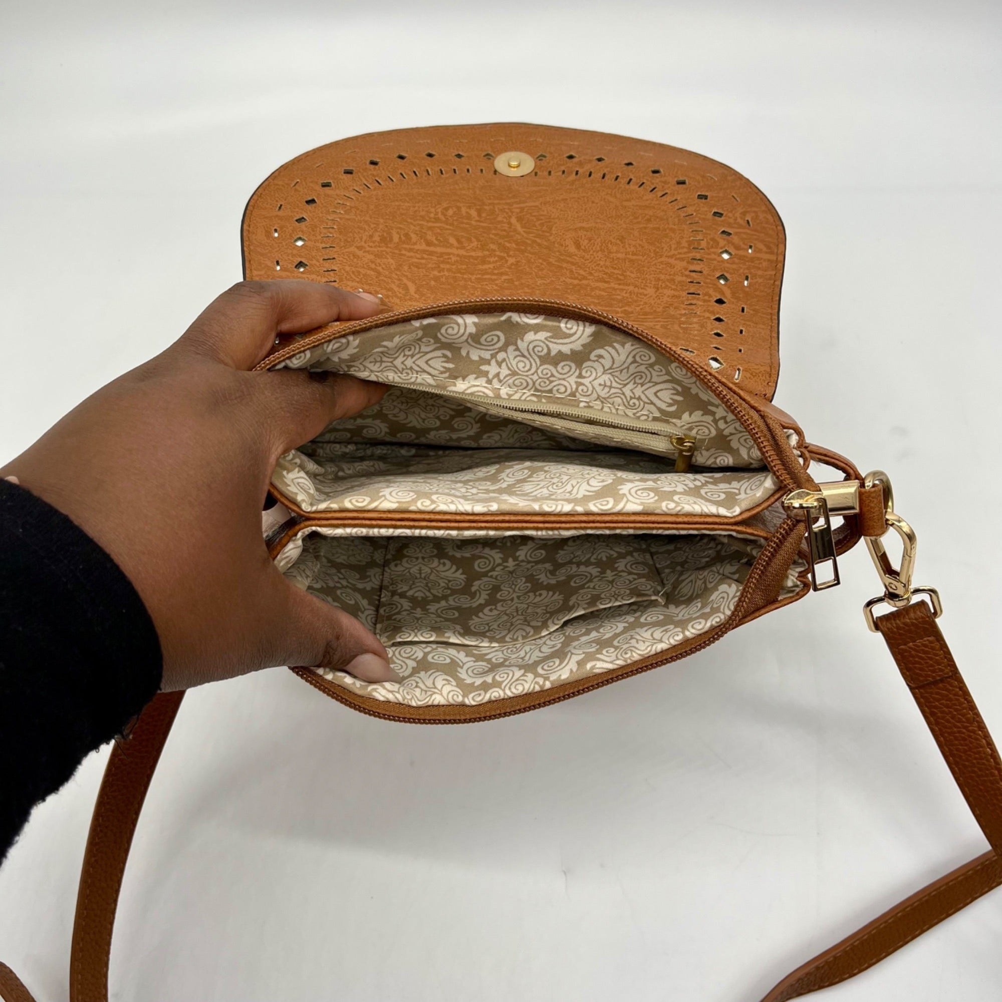 MMS Brands Brown Small Faux Leather Crossbody Bag
