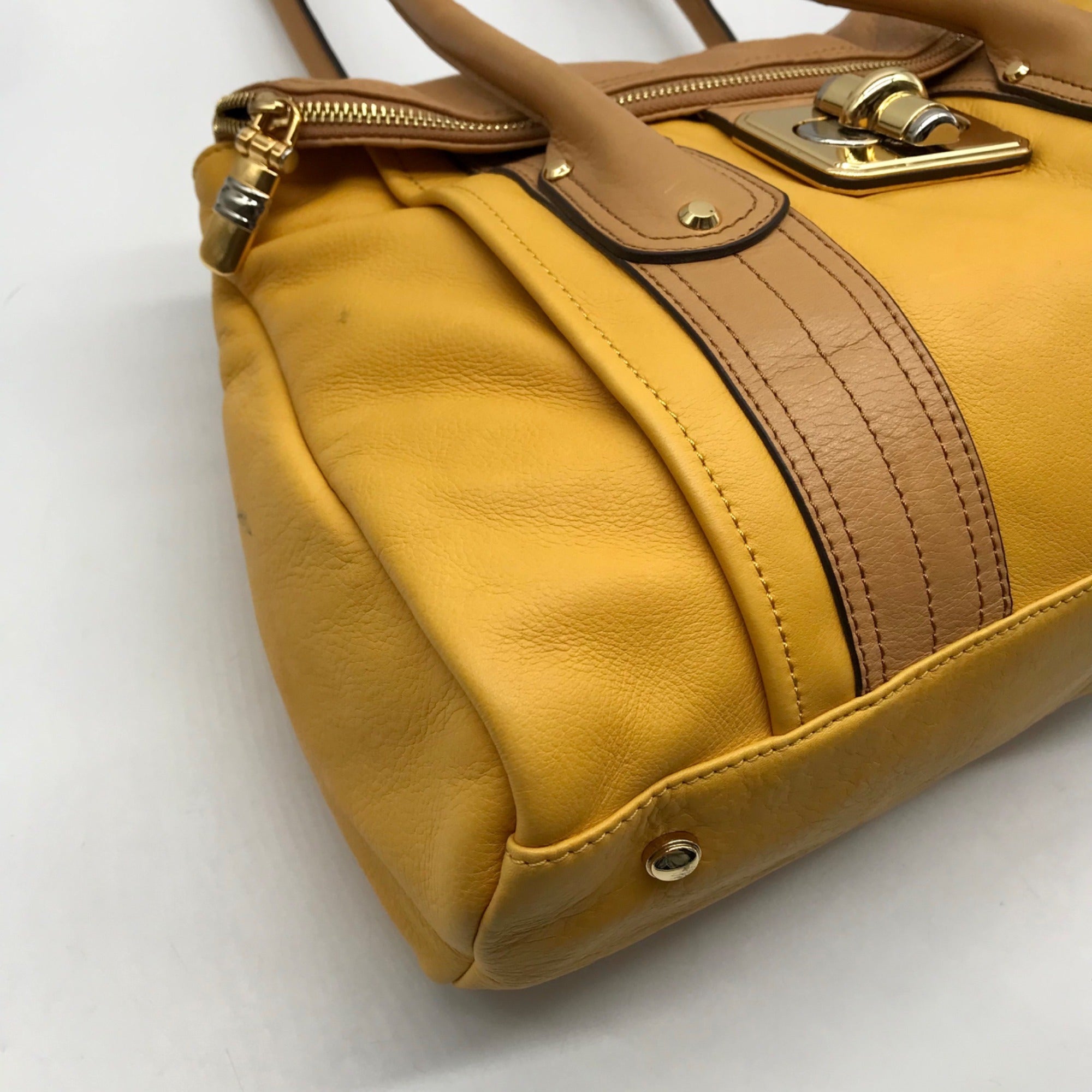 B. Makowsky Yellow Leather Flap Turn Lock Shoulder Bag