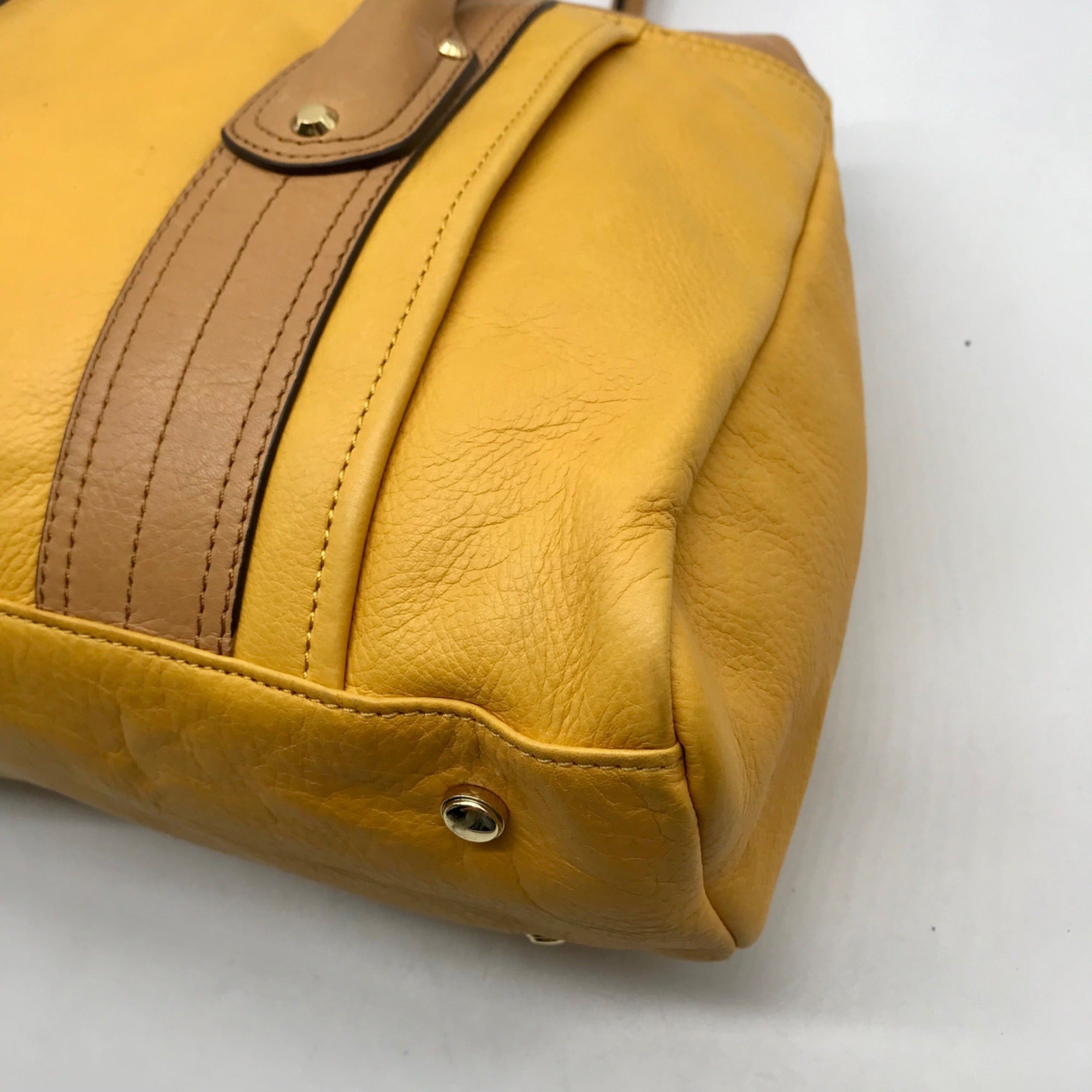B. Makowsky Yellow Leather Flap Turn Lock Shoulder Bag