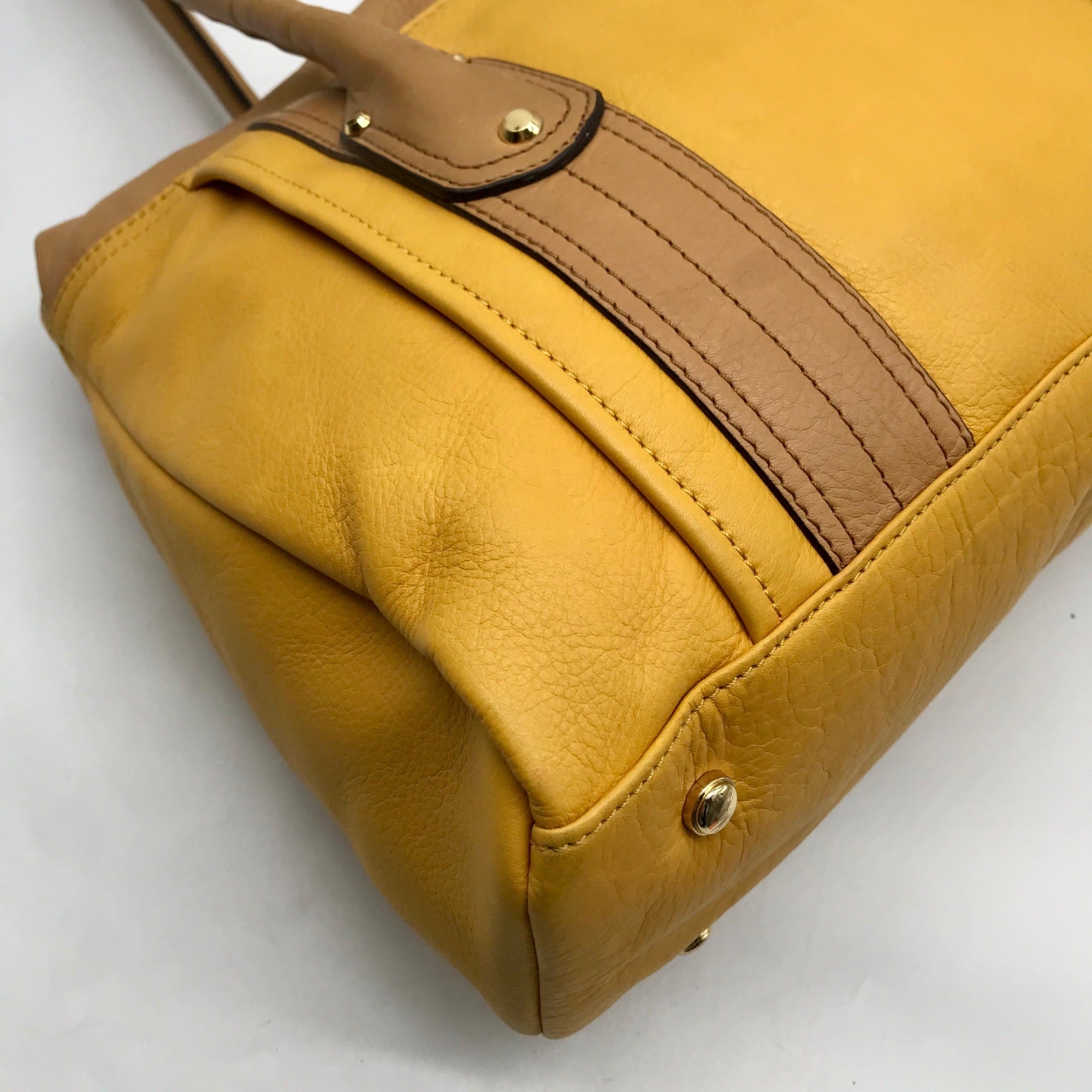 B. Makowsky Yellow Leather Flap Turn Lock Shoulder Bag