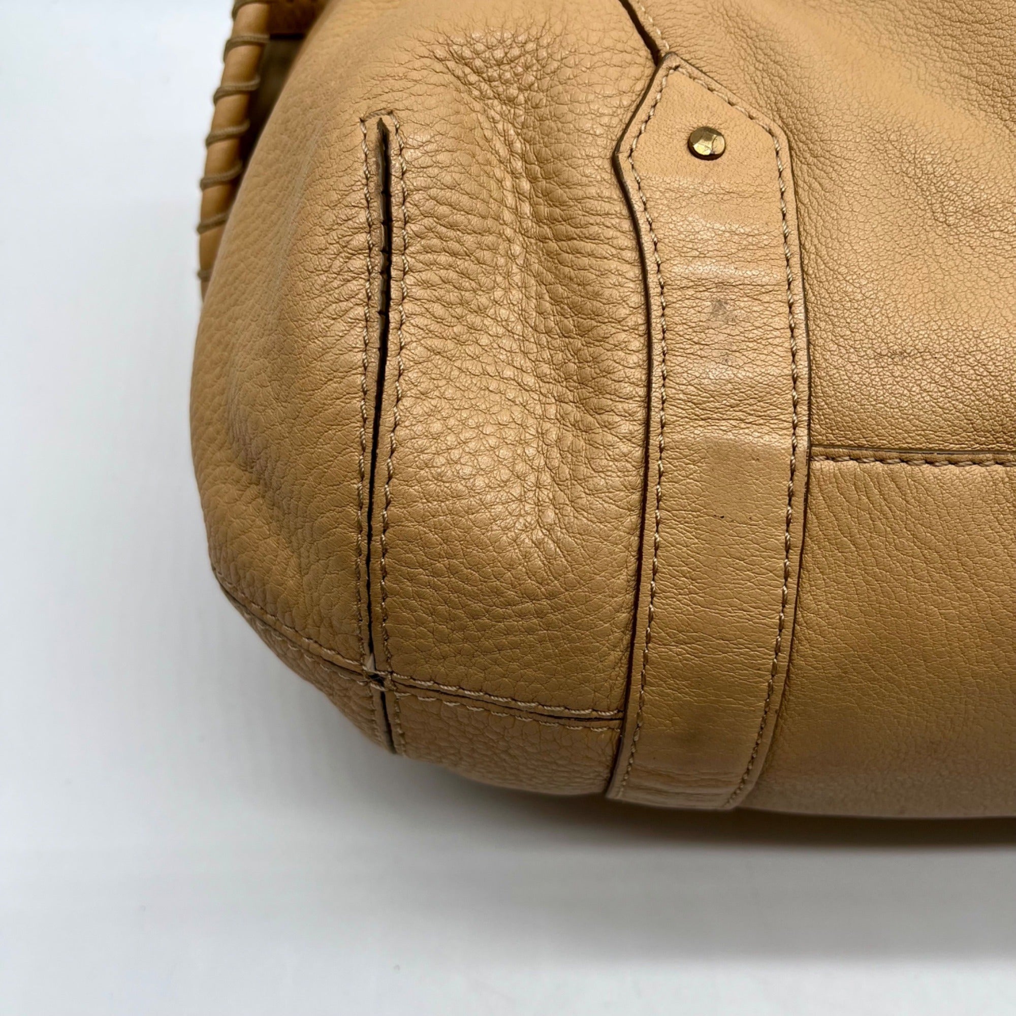 Cole Haan Beige Embroidered Leather Hobo Bag