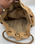 Cole Haan Beige Embroidered Leather Hobo Bag