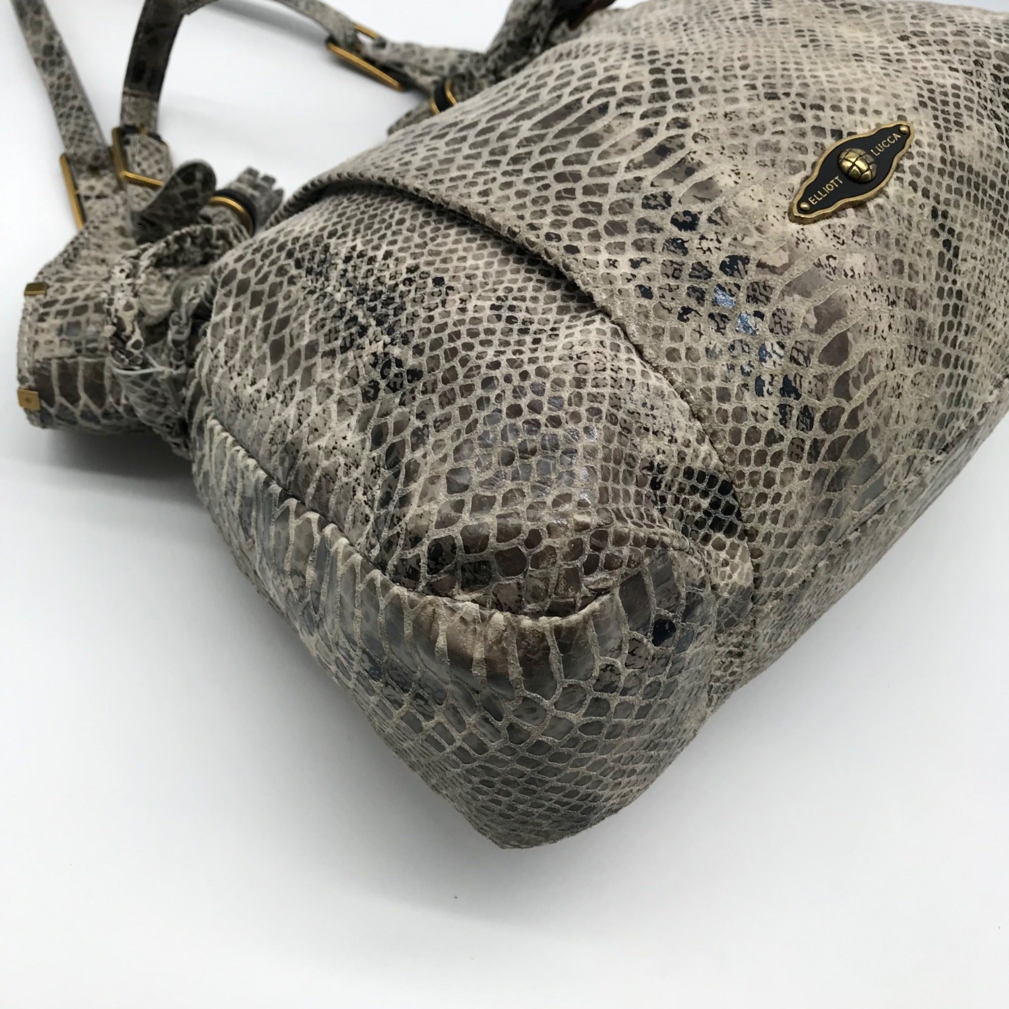 Elliot Lucca Grey Leather Sintra Snake Embossed  Shoulder bag