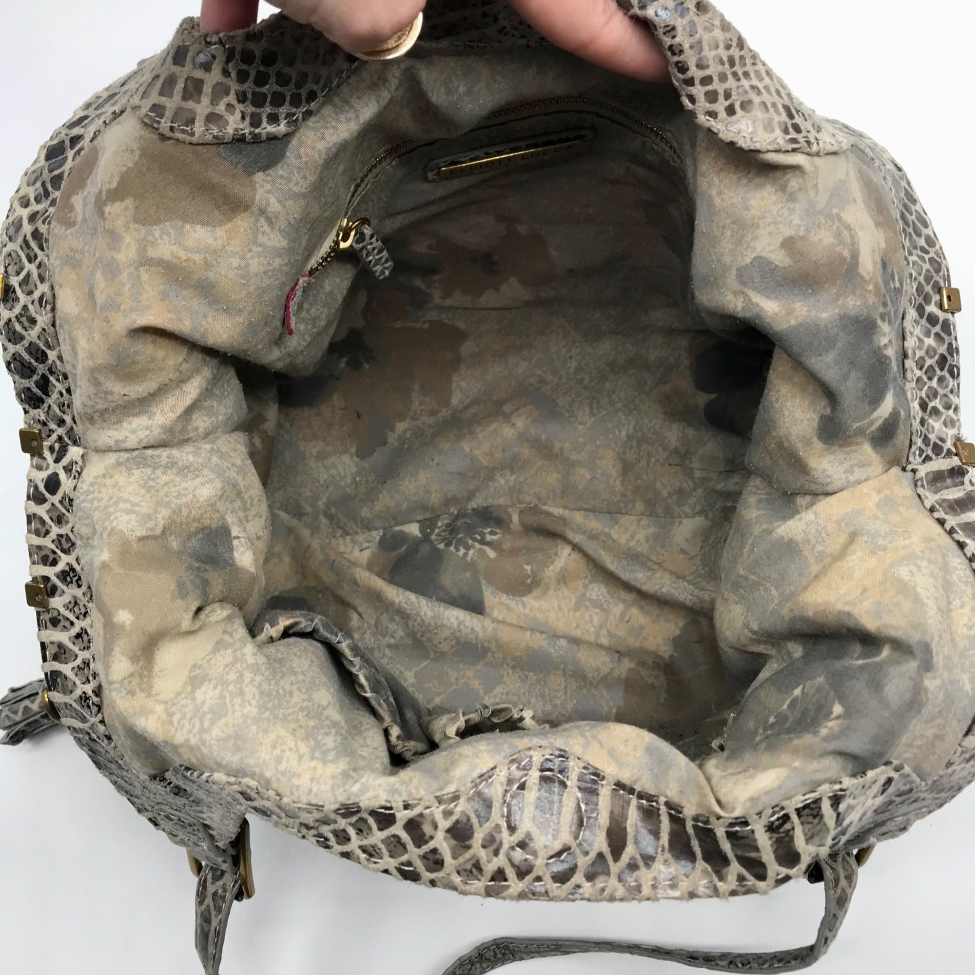 Elliot Lucca Grey Leather Sintra Snake Embossed  Shoulder bag