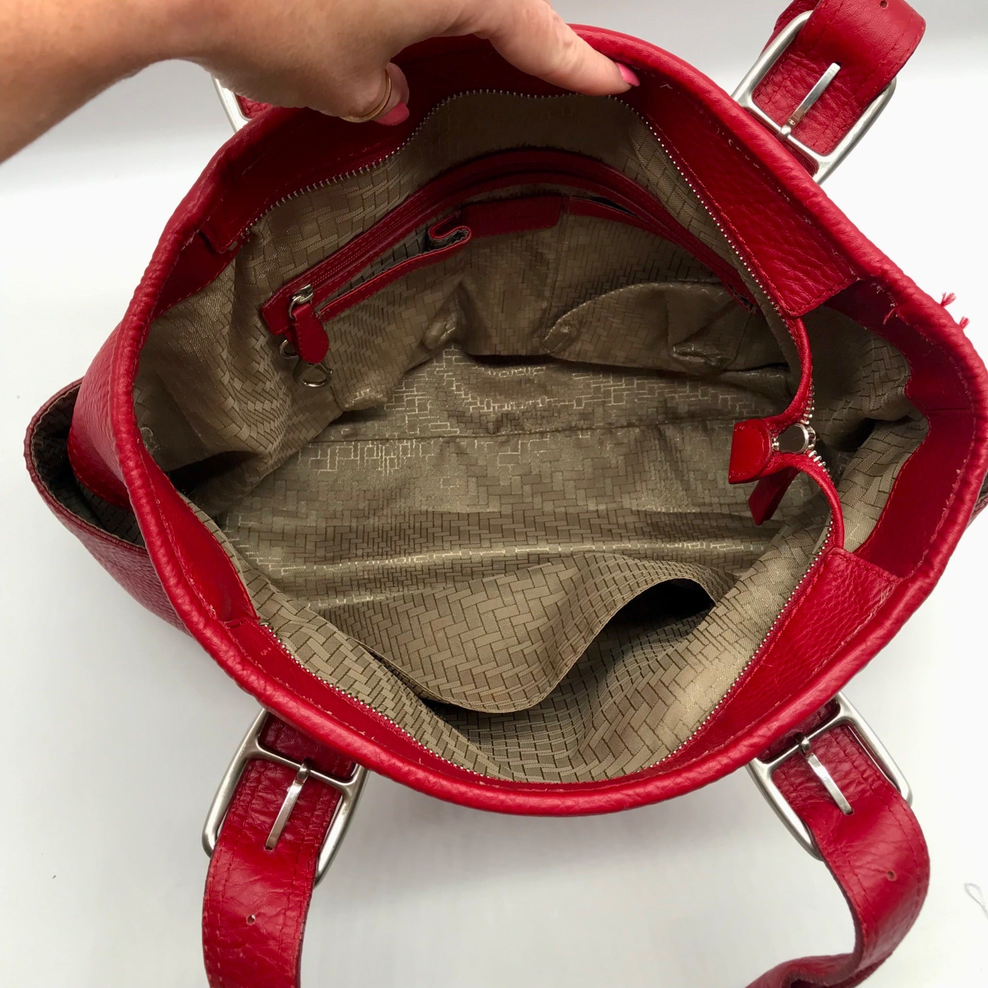 Cole Hann Red Pebbled Leather Large Satchel