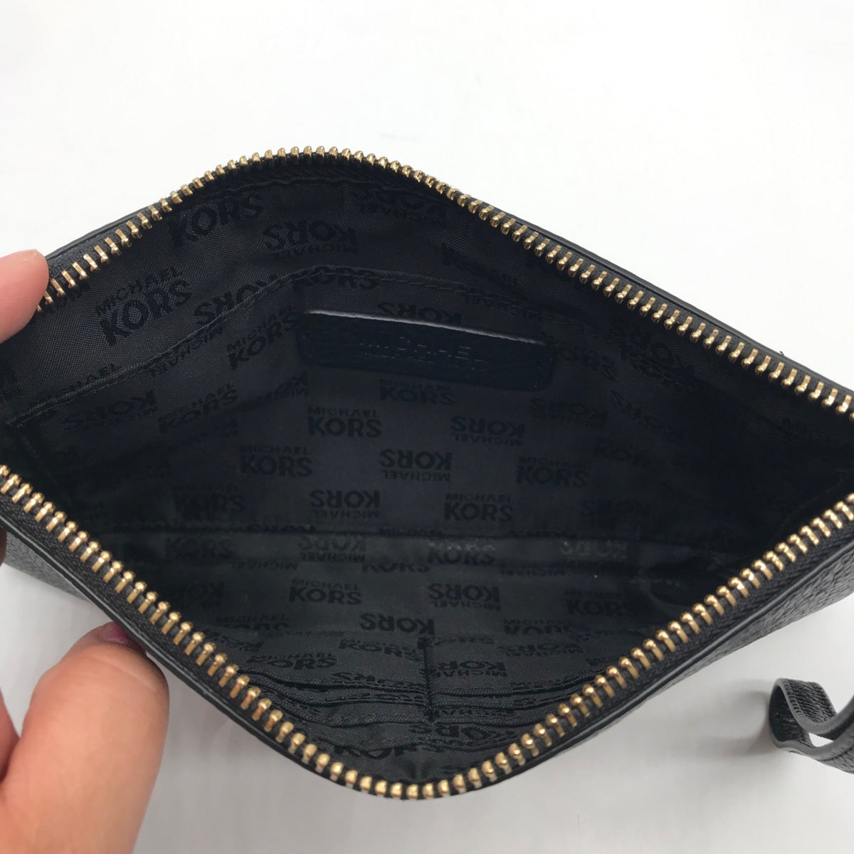 Michael Kors Black Pebbled Leather Fulton Large Writslet Clutch