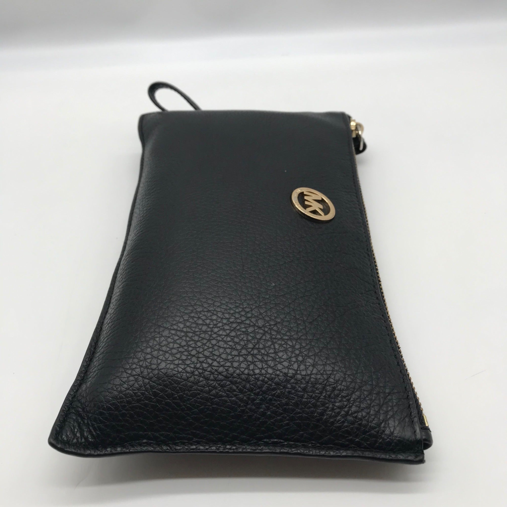 Michael Kors Black Pebbled Leather Fulton Large Writslet Clutch