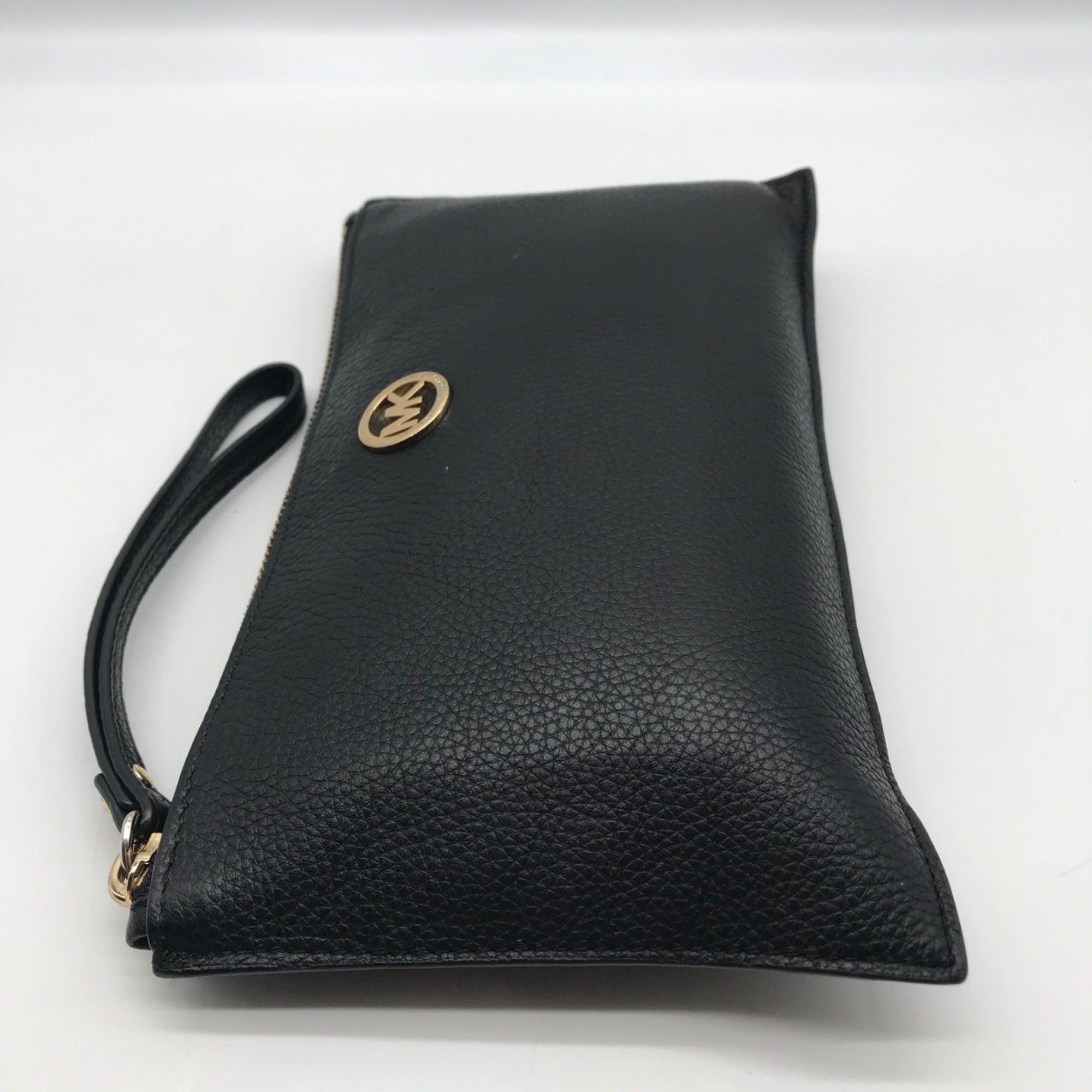 Michael Kors Black Pebbled Leather Fulton Large Writslet Clutch