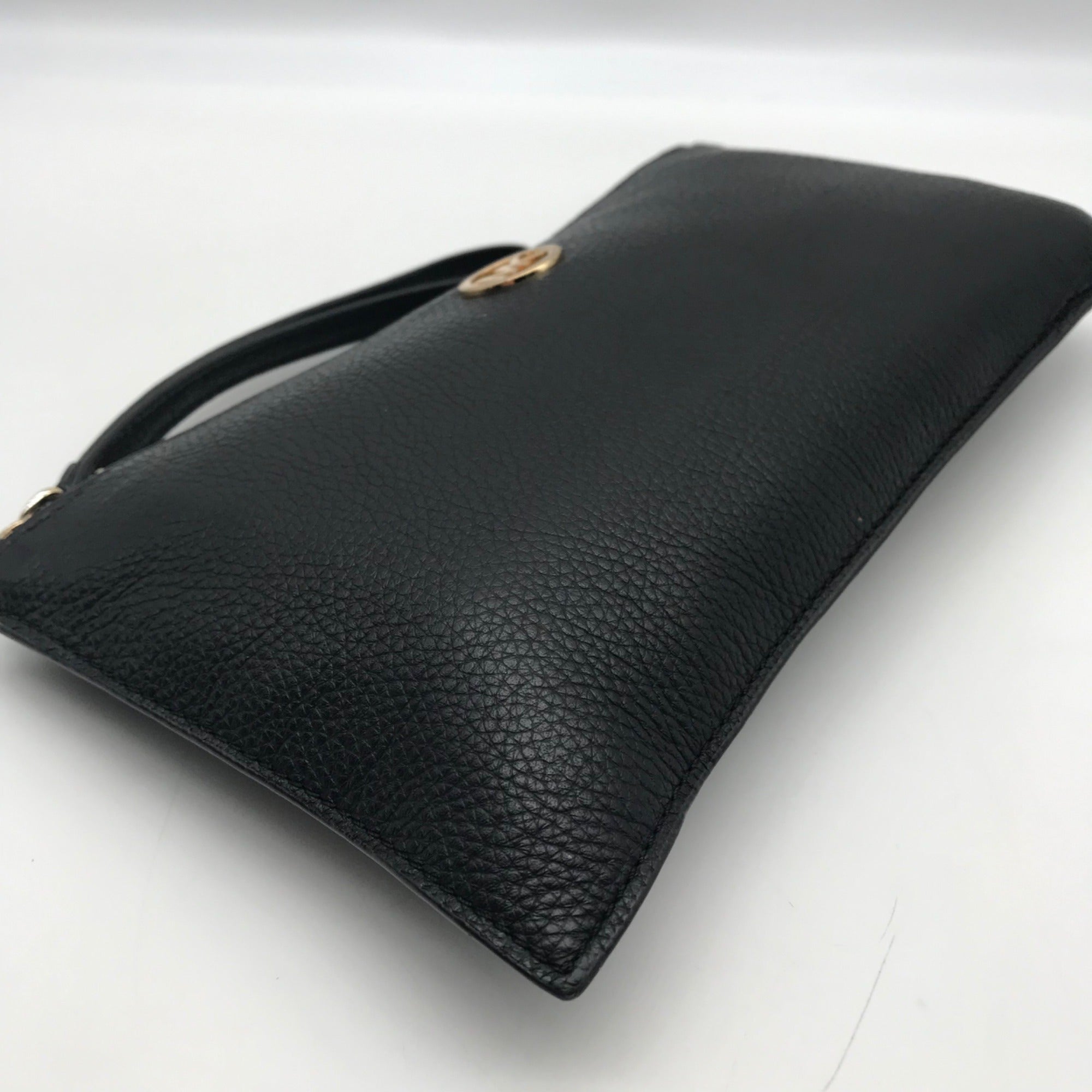Michael Kors Black Pebbled Leather Fulton Large Writslet Clutch