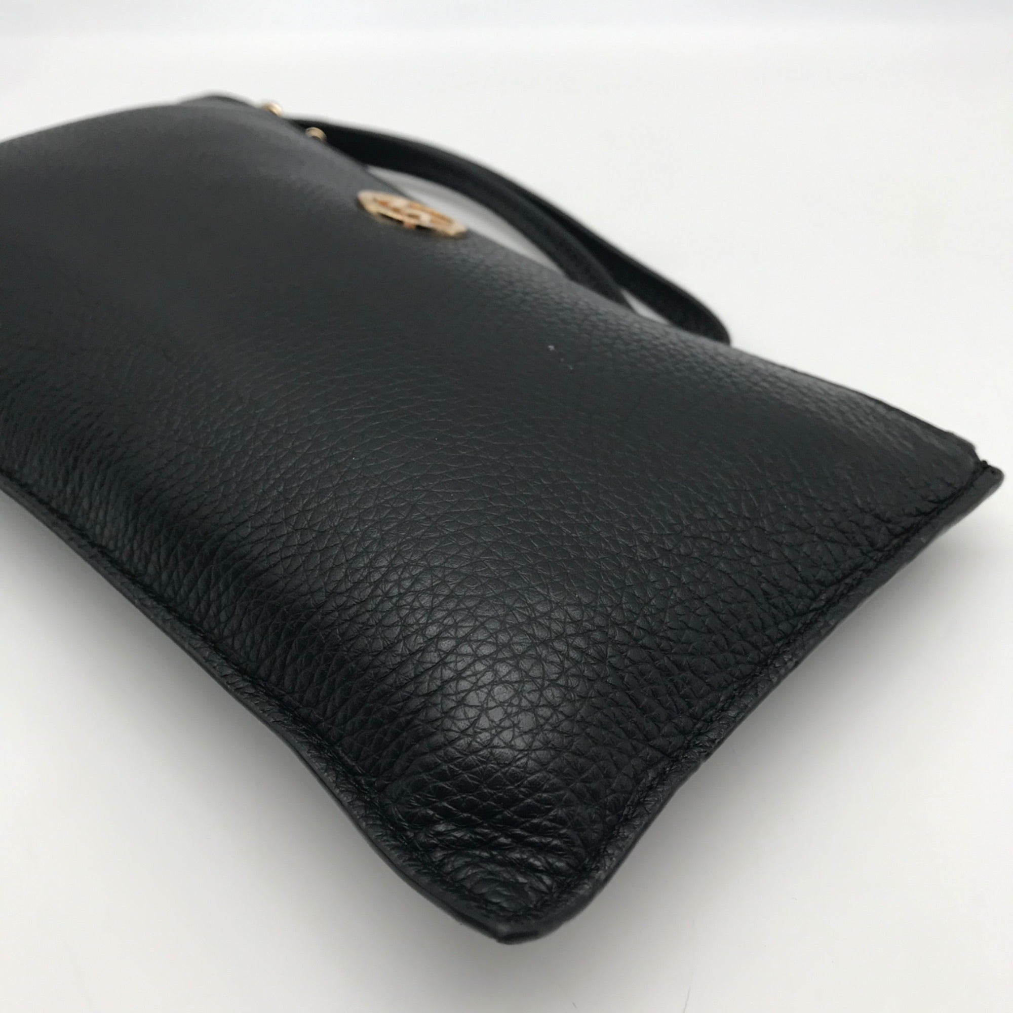 Michael Kors Black Pebbled Leather Fulton Large Writslet Clutch