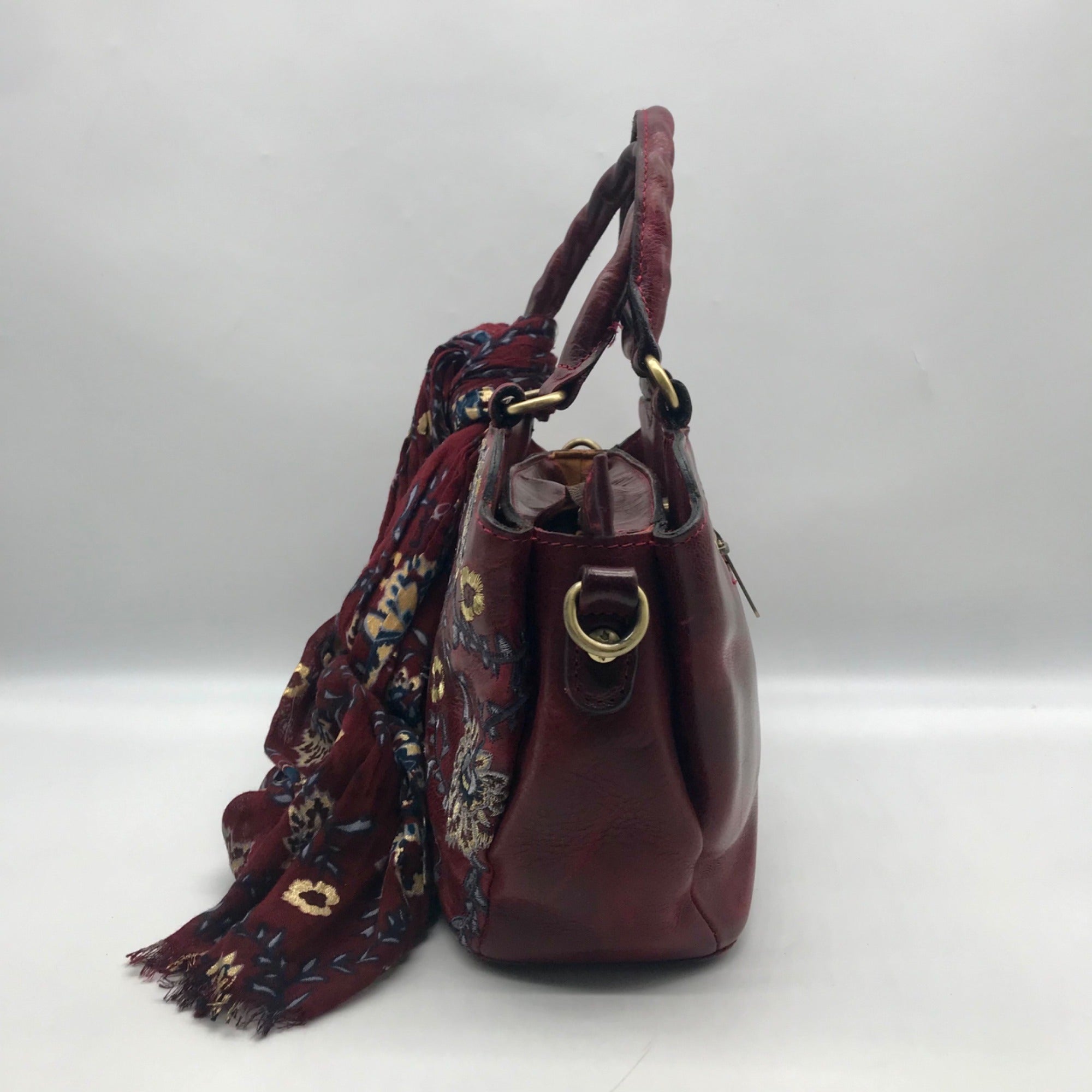 Patricia Nash Burgundy Leather Angelin Embrodered Satchel Bag