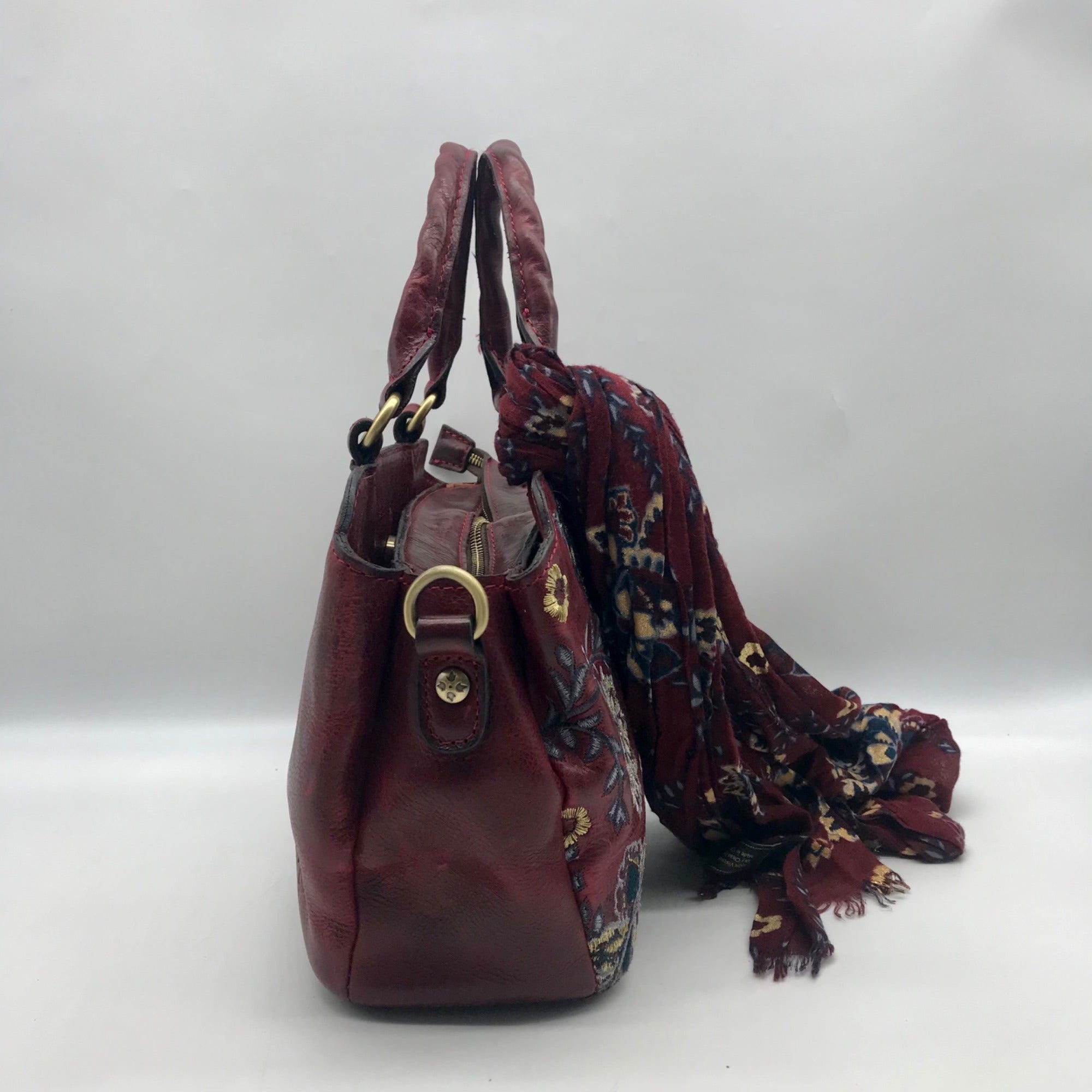 Patricia Nash Burgundy Leather Angelin Embrodered Satchel Bag