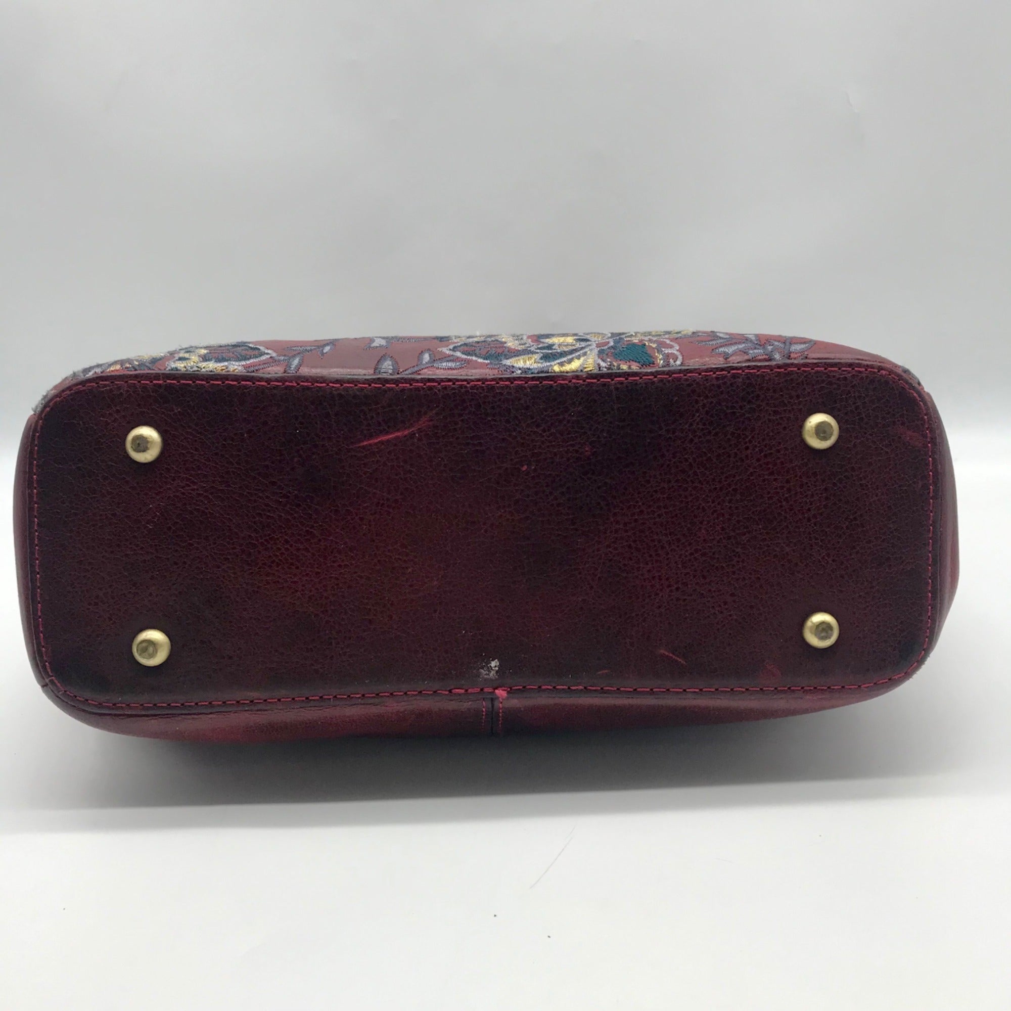Patricia Nash Burgundy Leather Angelin Embrodered Satchel Bag