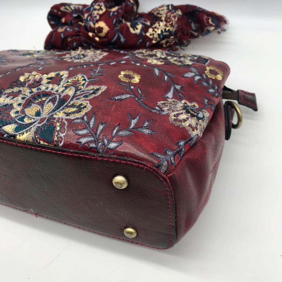 Patricia Nash Burgundy Leather Angelin Embrodered Satchel Bag