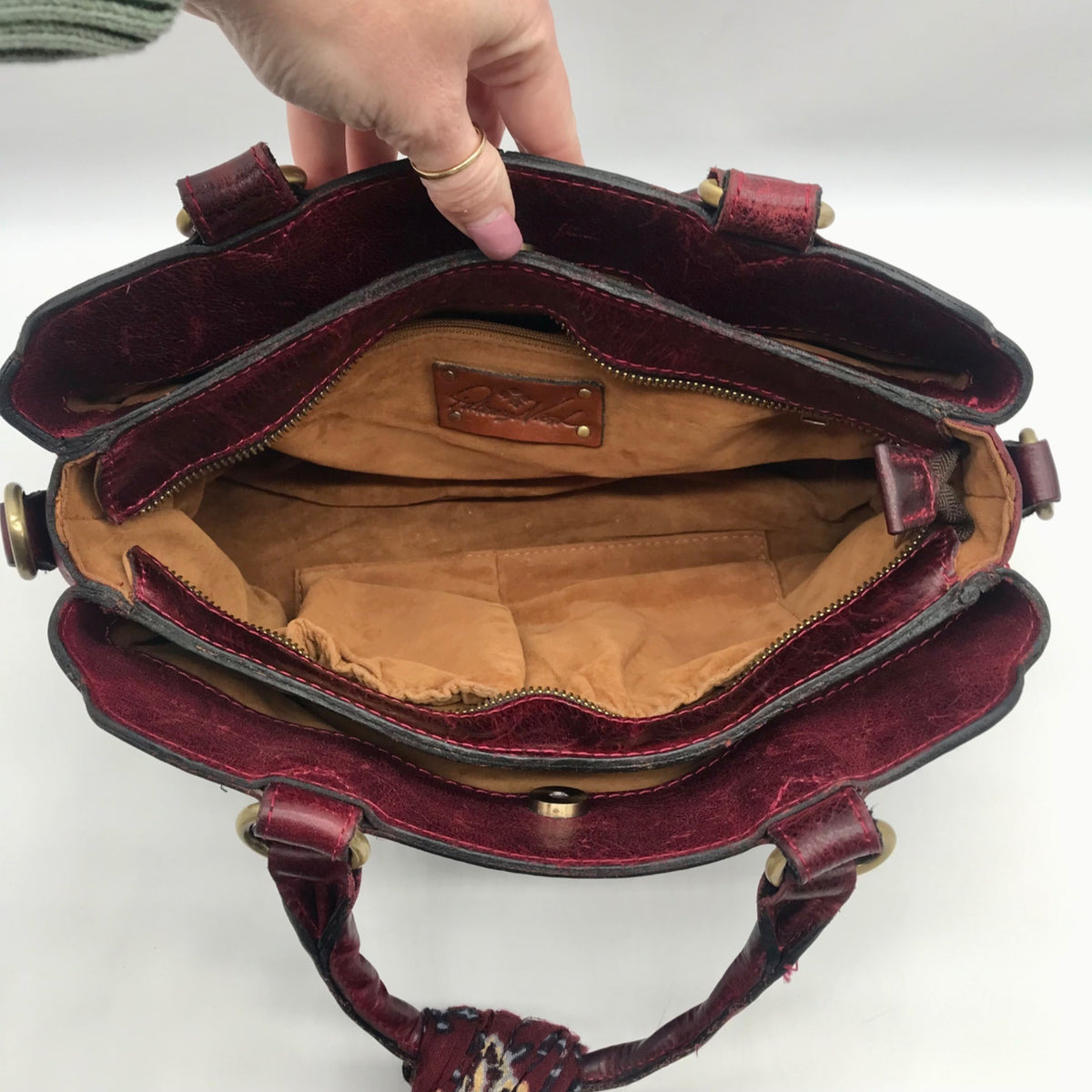 Patricia Nash Burgundy Leather Angelin Embrodered Satchel Bag