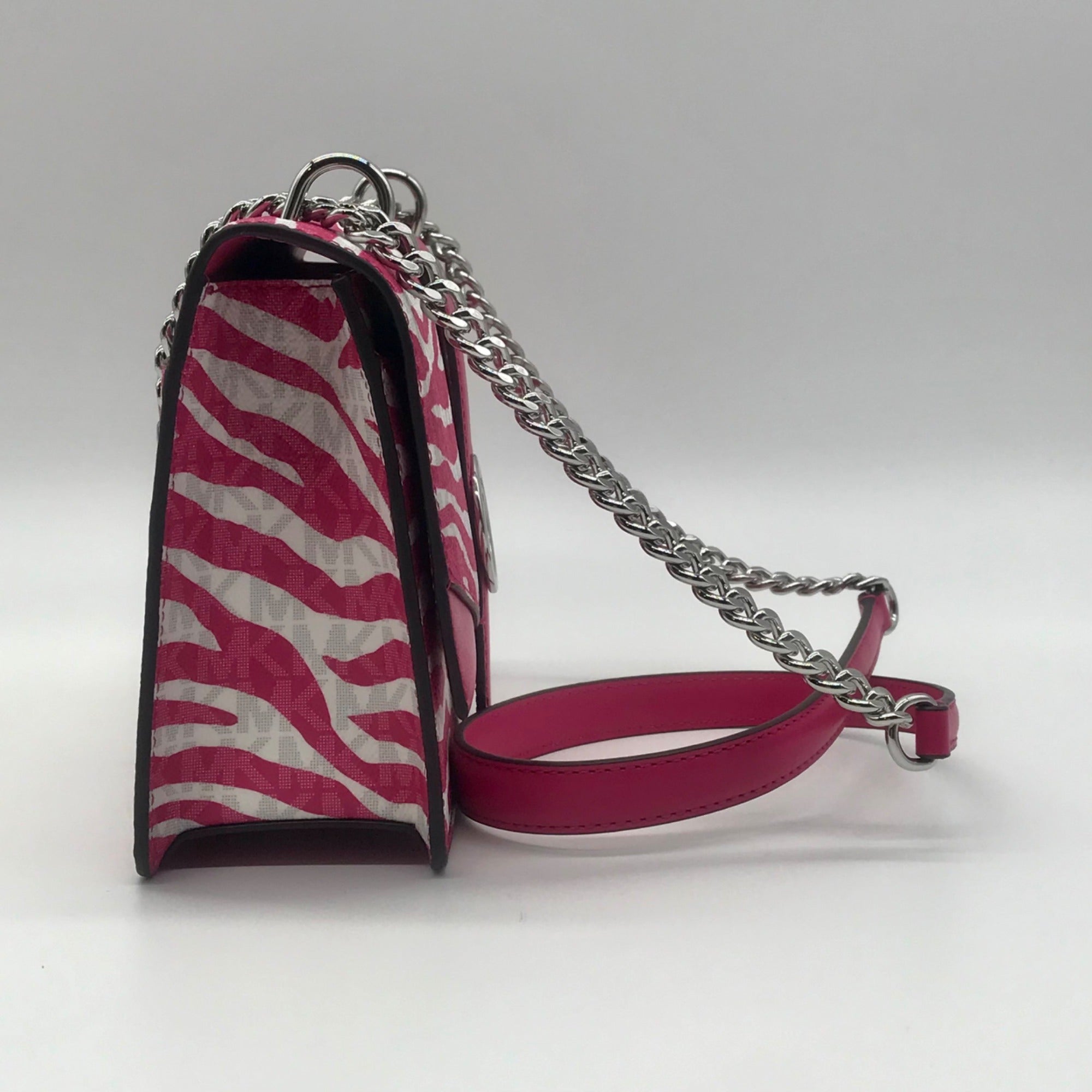 Michael Kors Pink And White Zebra Print Crossbody Bag