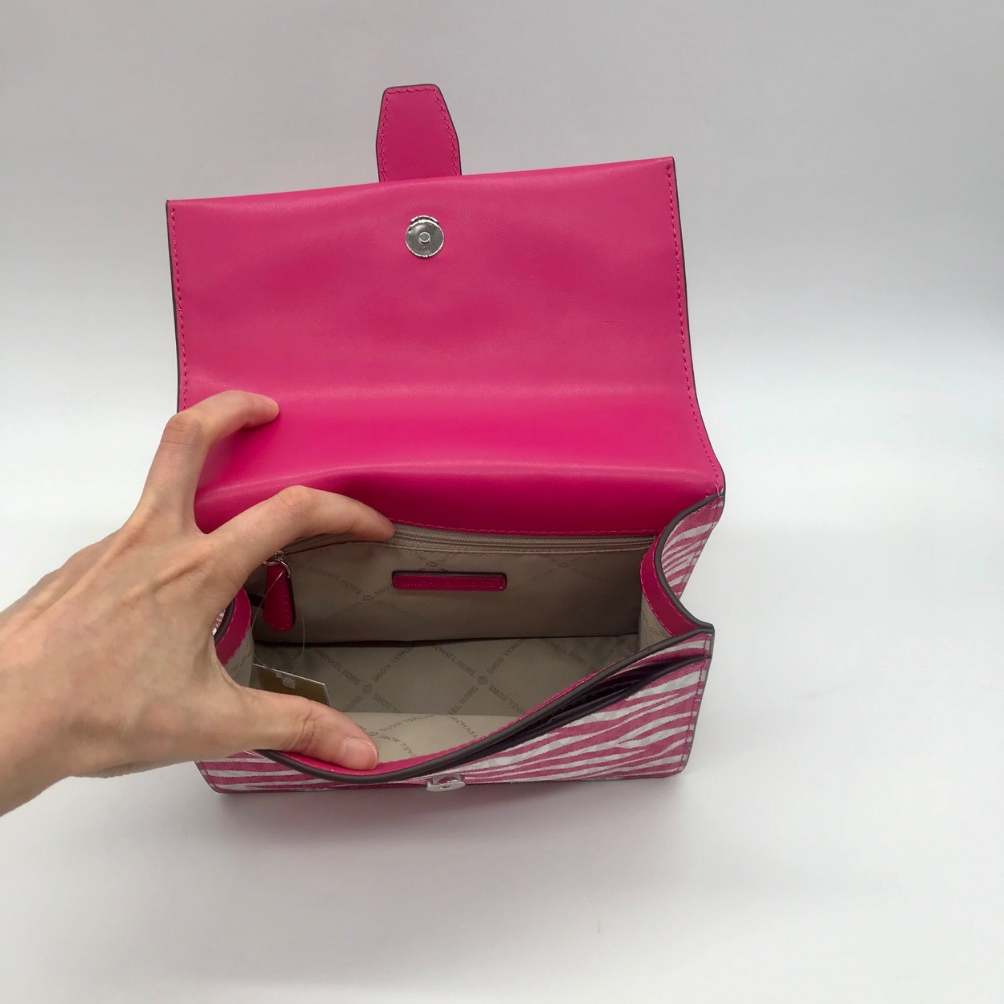 Michael Kors Pink And White Zebra Print Crossbody Bag