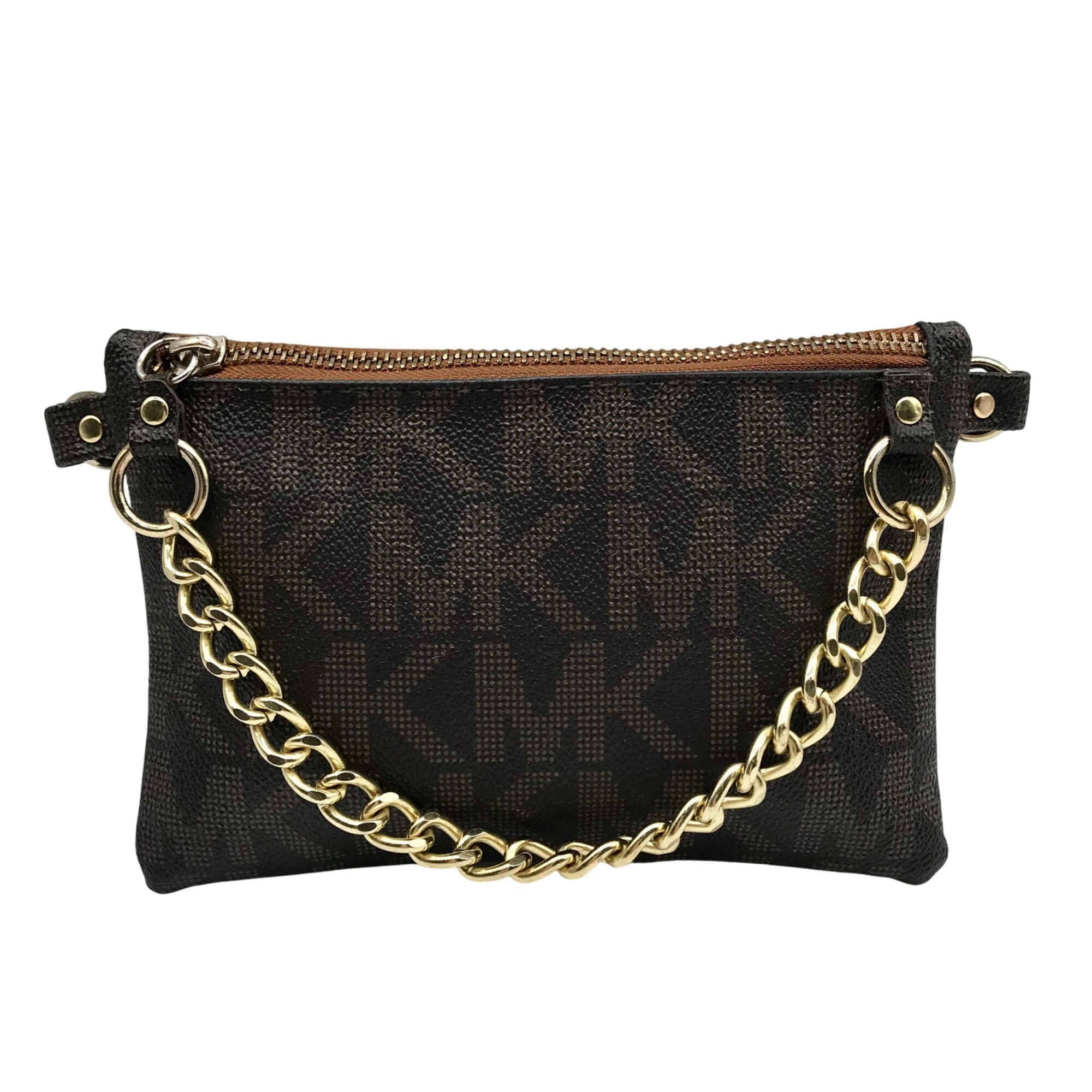 Michael Kors Brown Coated Canvas Monogram Chain Belt Bag