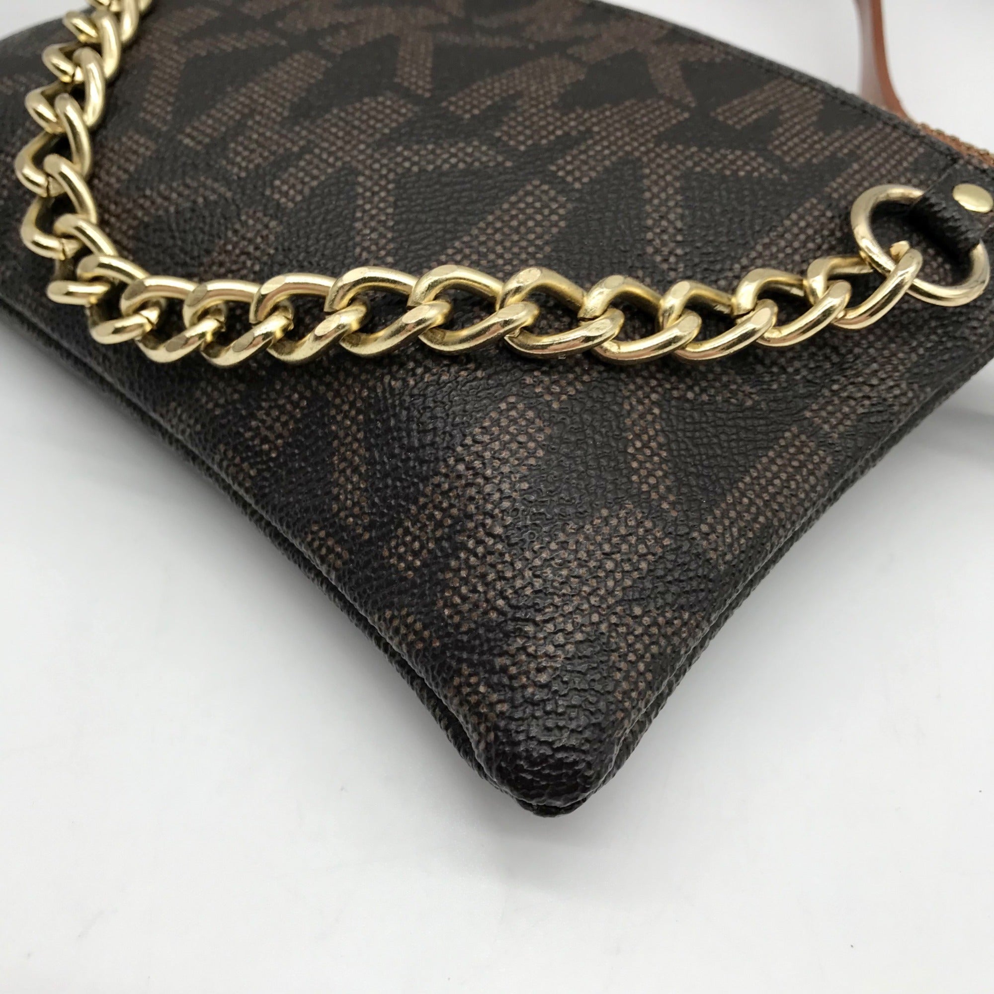 Michael Kors Brown Coated Canvas Monogram Chain Belt Bag