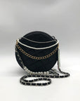 Badgley Mischka Black And Pearl Accent Faux Leather Circle Crossbody