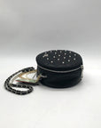 Badgley Mischka Black And Pearl Accent Faux Leather Circle Crossbody
