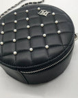 Badgley Mischka Black And Pearl Accent Faux Leather Circle Crossbody