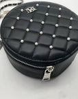 Badgley Mischka Black And Pearl Accent Faux Leather Circle Crossbody