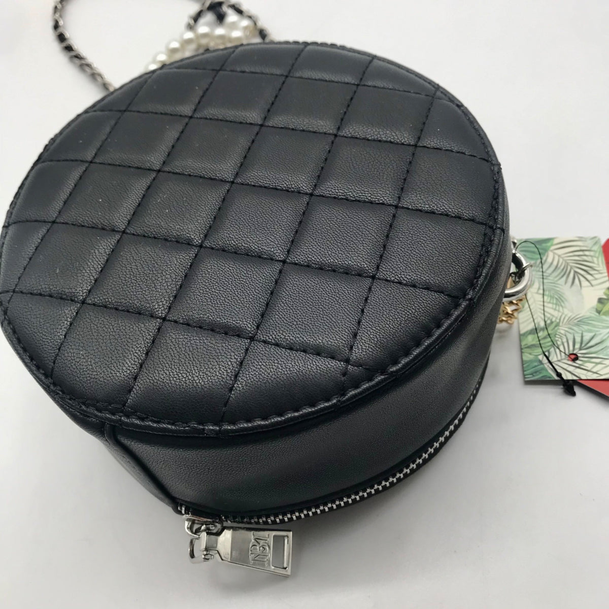 Badgley Mischka Black And Pearl Accent Faux Leather Circle Crossbody