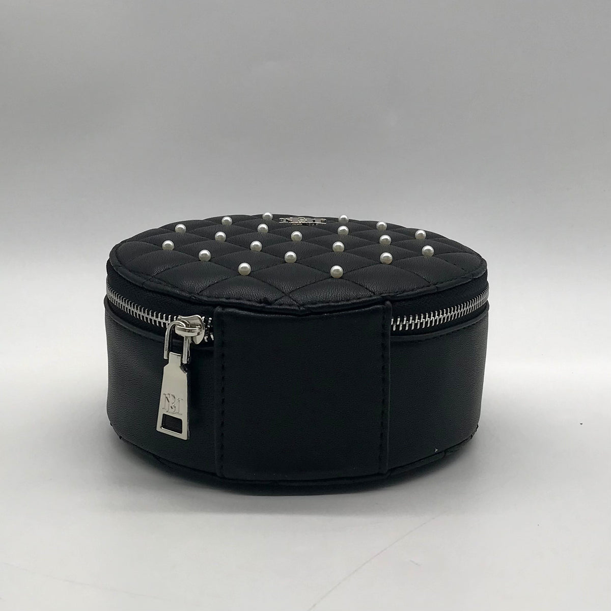 Badgley Mischka Black And Pearl Accent Faux Leather Circle Crossbody