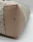 Michael Kors Vanilla & Soft Pink Signature  Pebbled Leather Eva Large Stripped Tote Bag