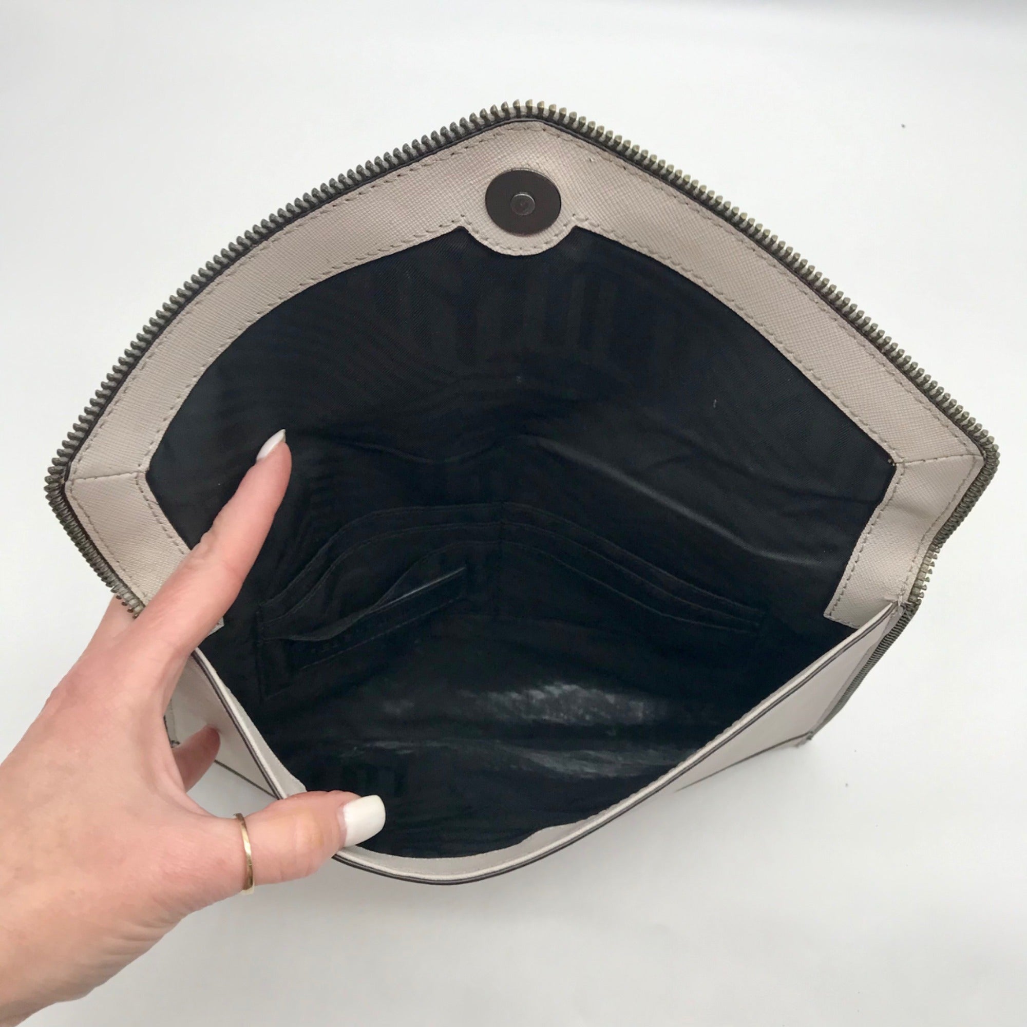 Rebecca Minkoff Gray Leather Leo Envelope Clutch