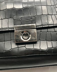 Milly Black Croc-Embossed Leather Satchel Bag
