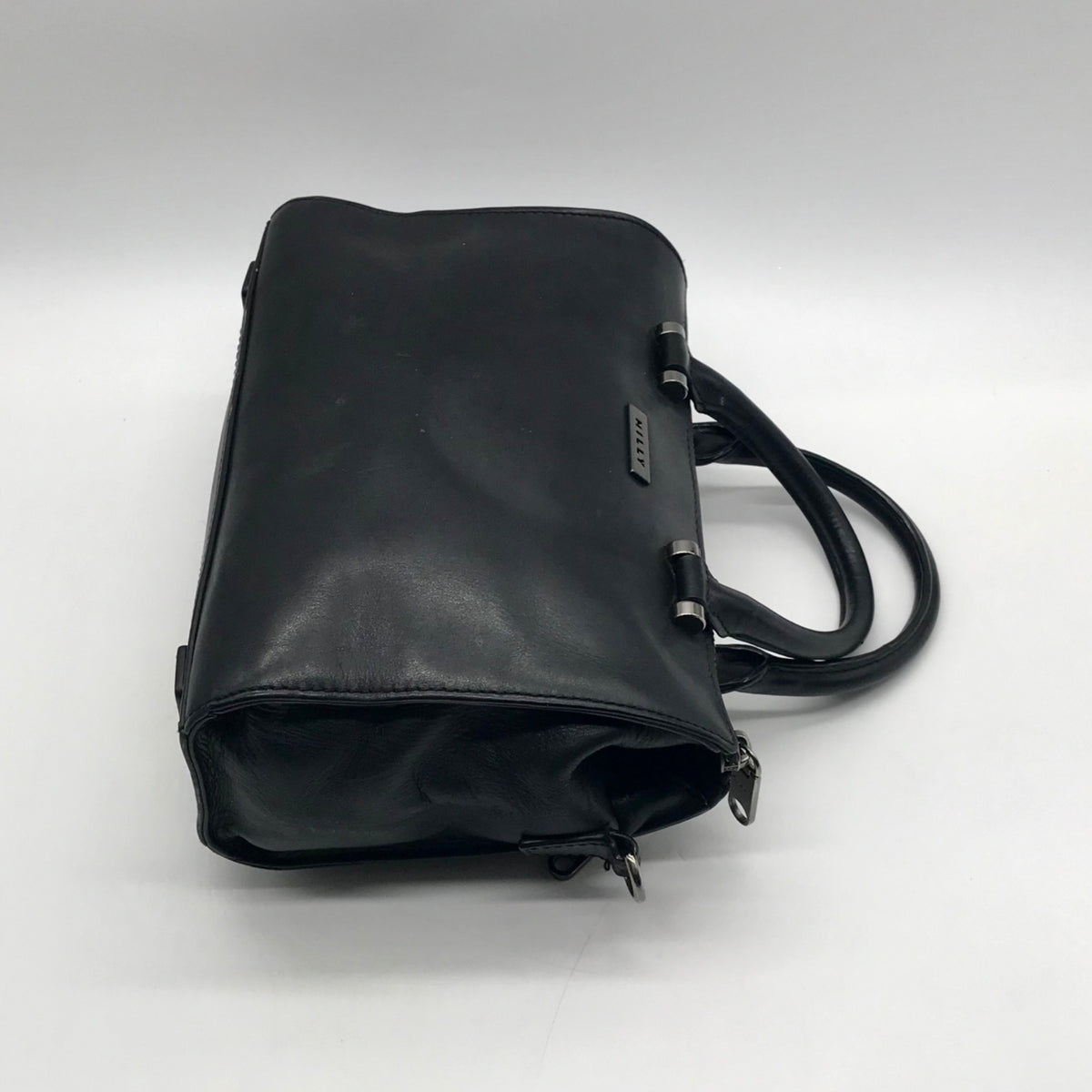 Milly Black Croc-Embossed Leather Satchel Bag