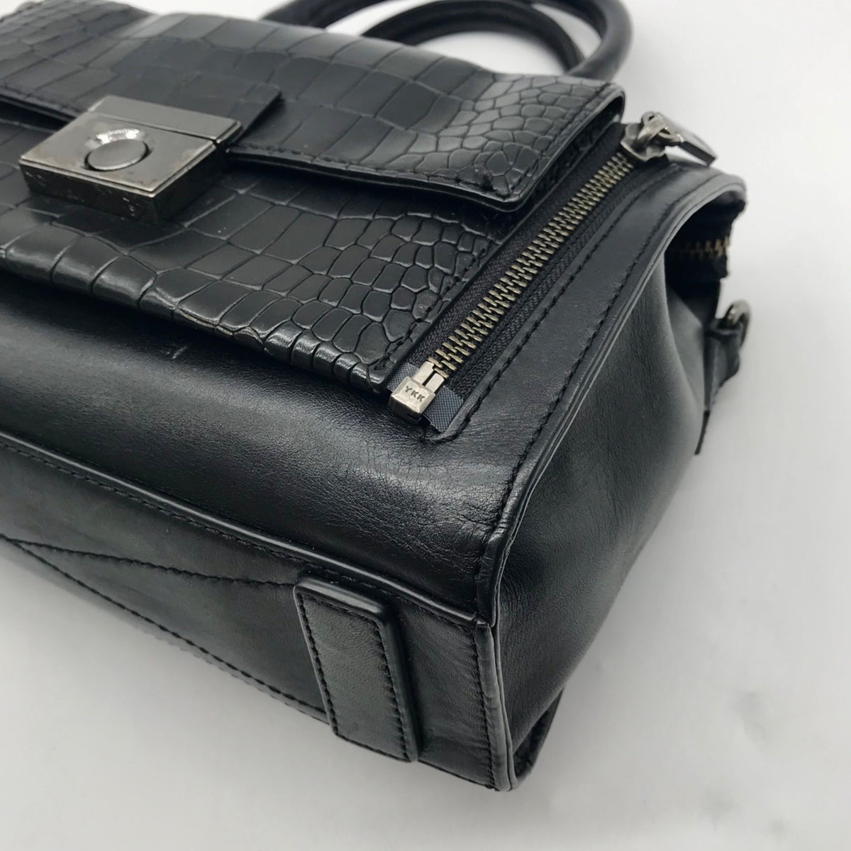 Milly Black Croc-Embossed Leather Satchel Bag