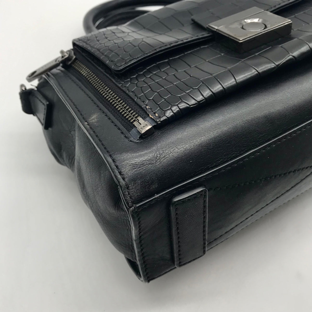 Milly Black Croc-Embossed Leather Satchel Bag