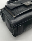 Milly Black Croc-Embossed Leather Satchel Bag