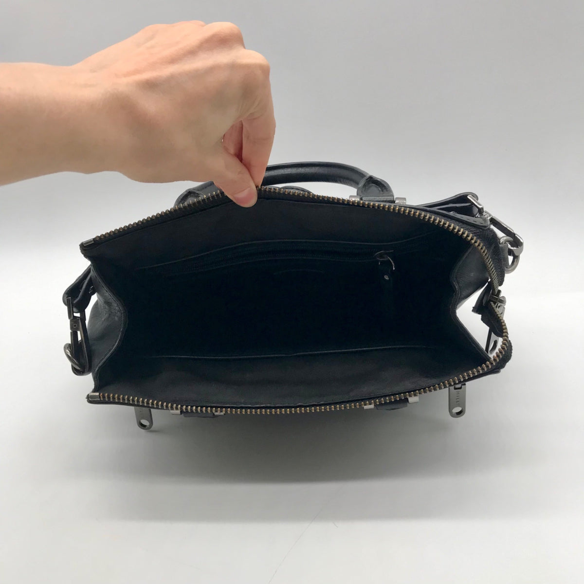 Milly Black Croc-Embossed Leather Satchel Bag