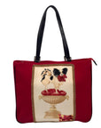 Cynthia Hart Red Fabric Beaded Dog Tote Bag