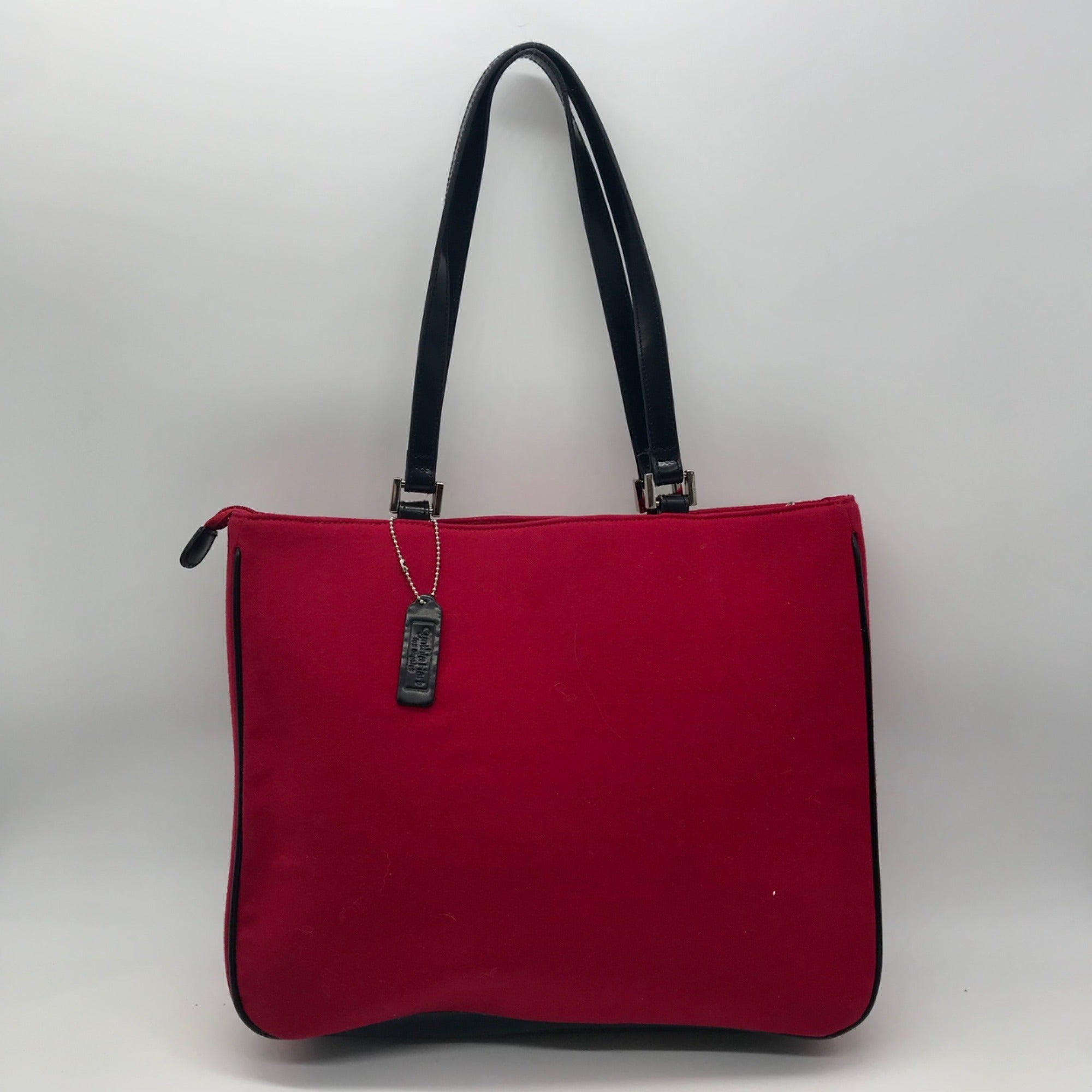 Cynthia Hart Red Fabric Beaded Dog Tote Bag