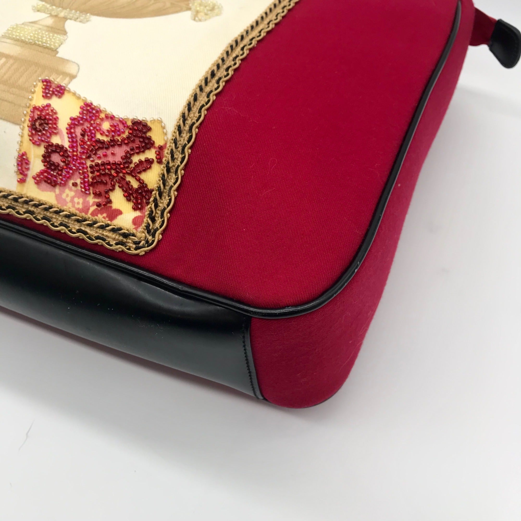 Cynthia Hart Red Fabric Beaded Dog Tote Bag