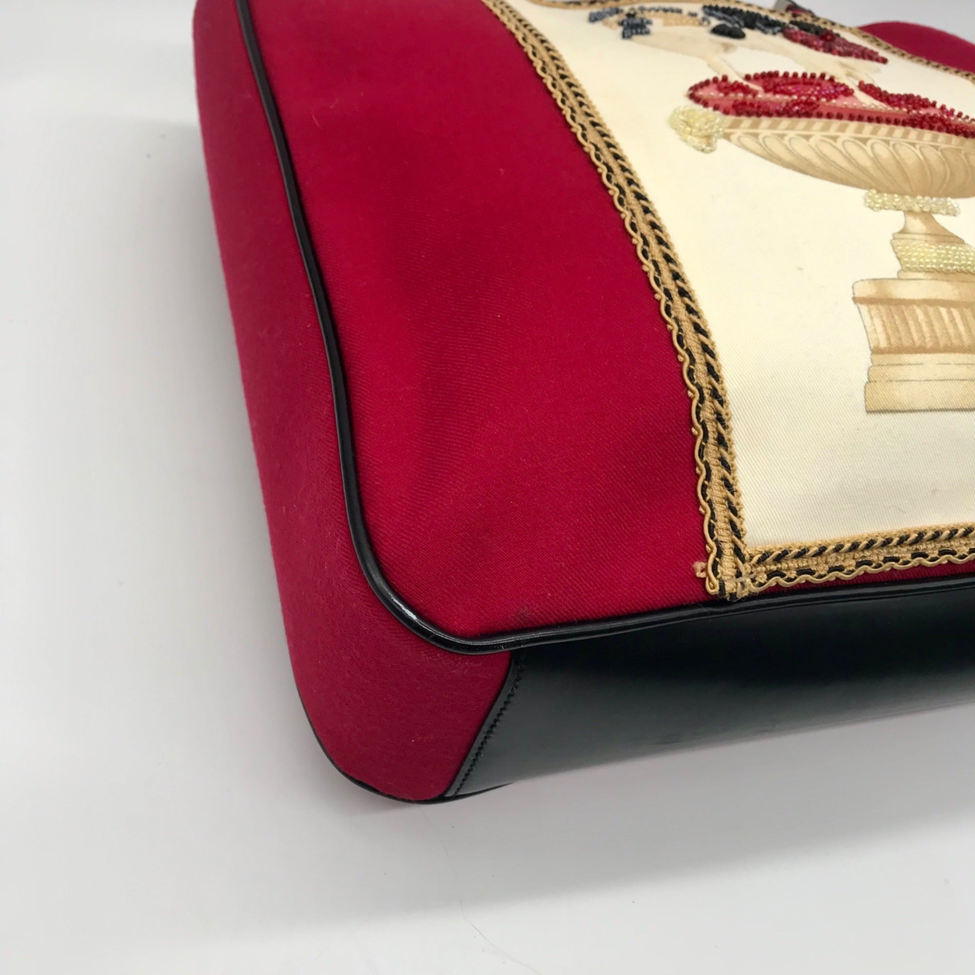Cynthia Hart Red Fabric Beaded Dog Tote Bag